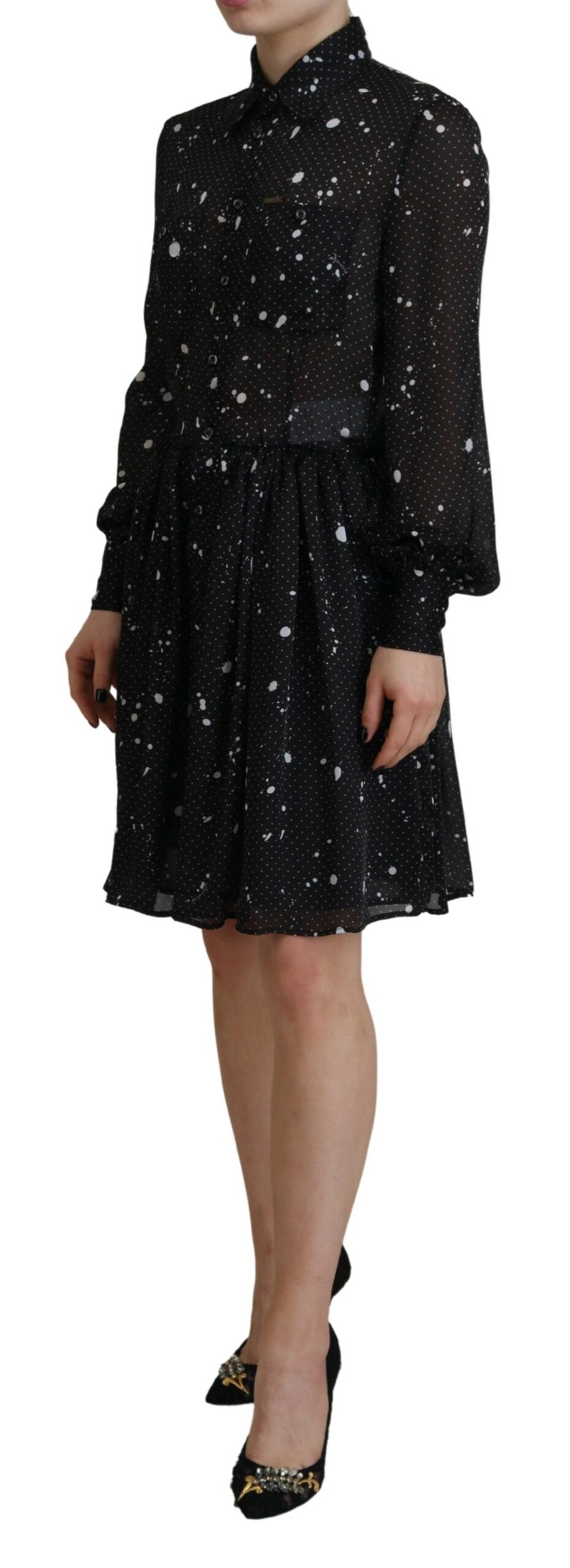 Dsquared² Black Polka Dot Long Sleeves Button Down Dress | Regal Royce
