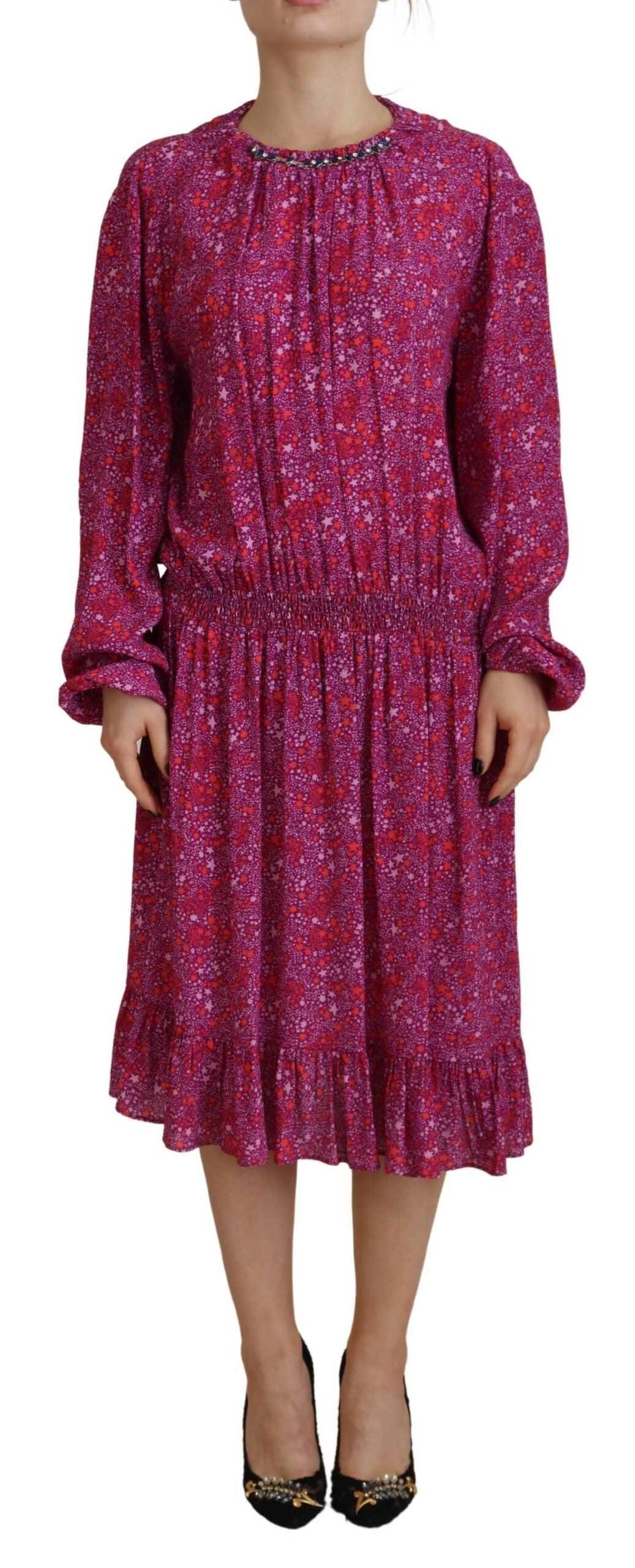 Dsquared² Fuchsia Stars Embellished Long Sleeves Dress | Regal Royce