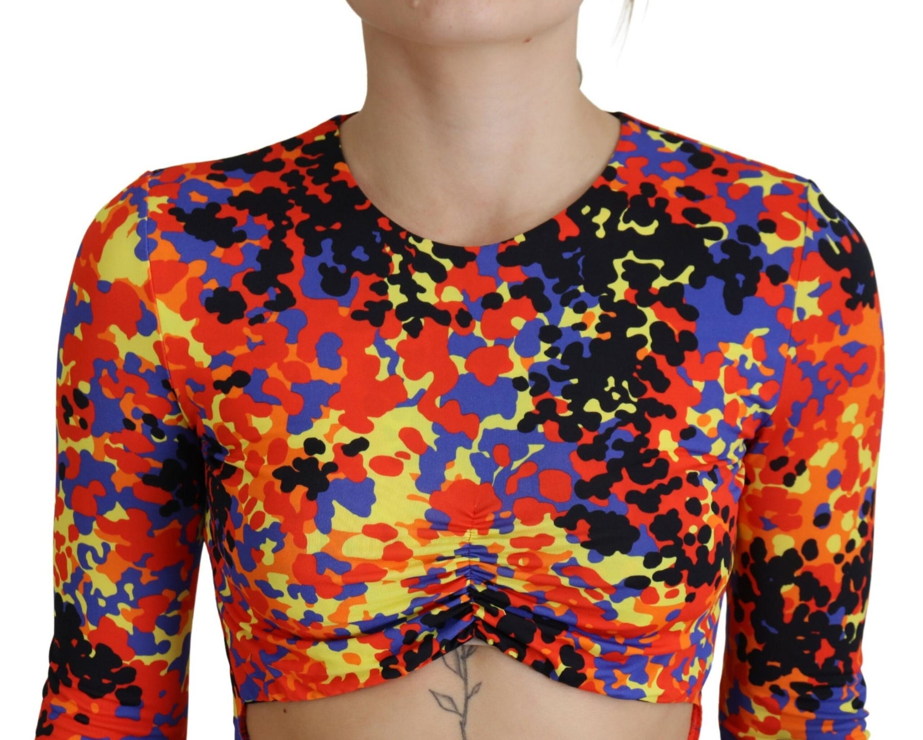 Dsquared² Multicolor Batik Open Belly Long Sleeves Dress | Regal Royce