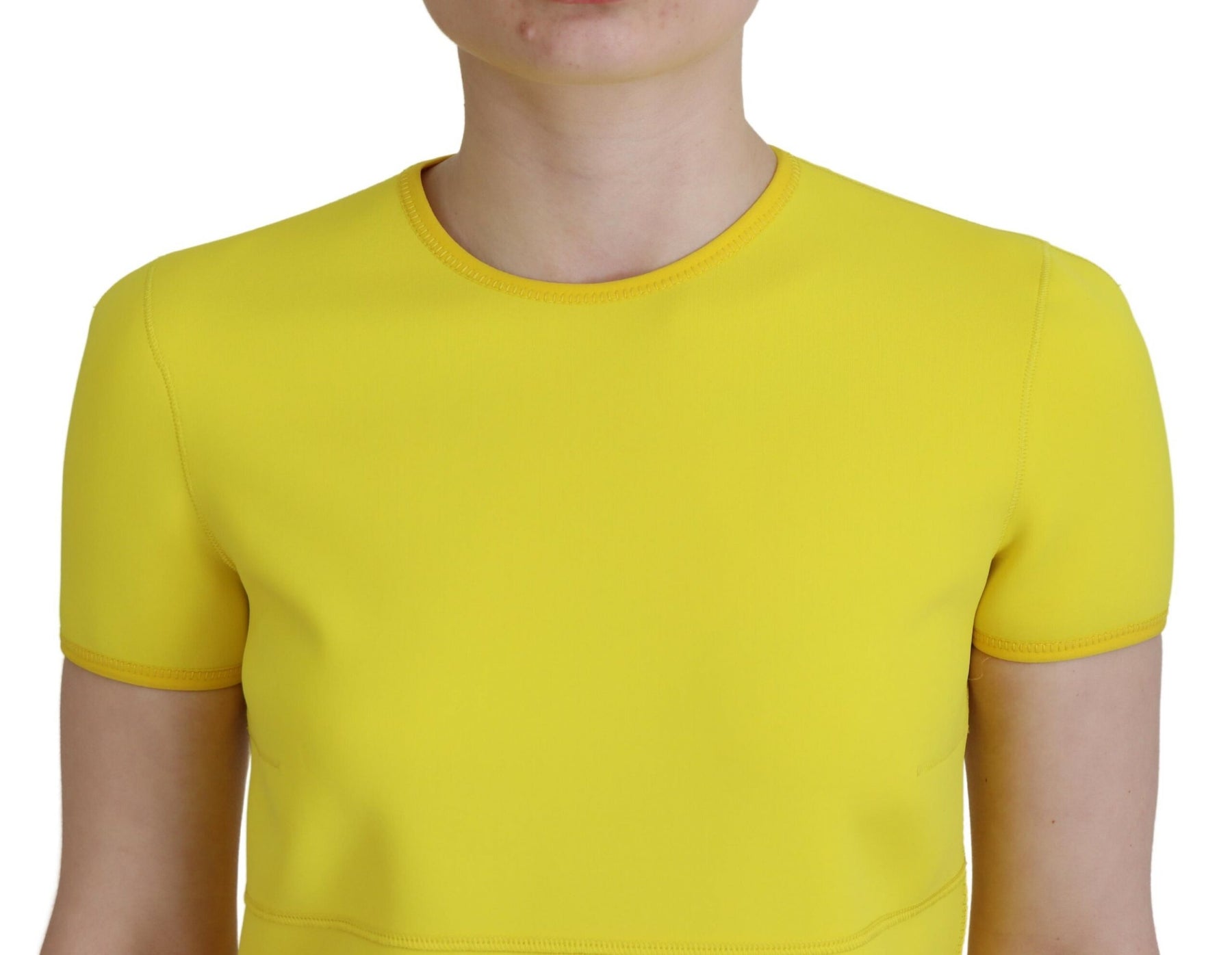 Dsquared² Yellow Nylon Short Sleeves Round Neck Mini Dress | Regal Royce