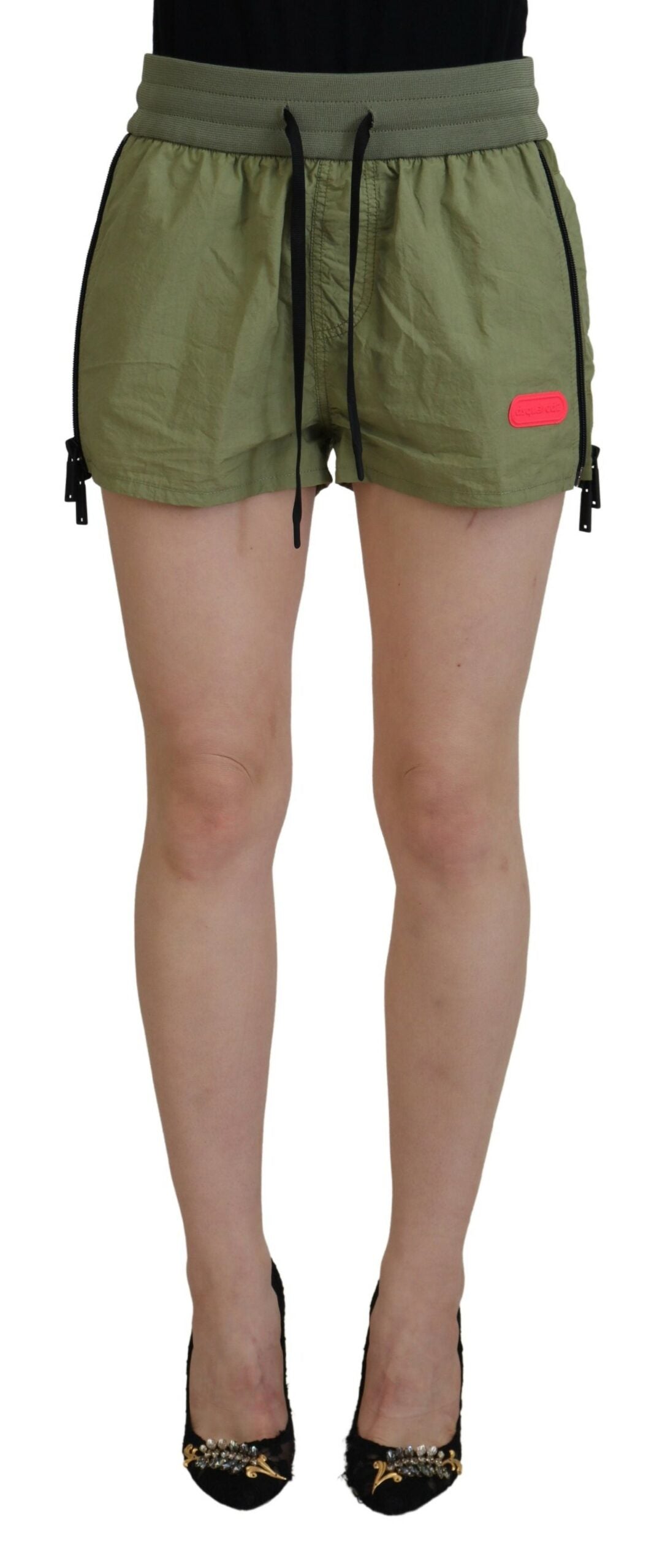 Dsquared² Green Cotton Mid Waist Drawstring Tapered Shorts | Regal Royce