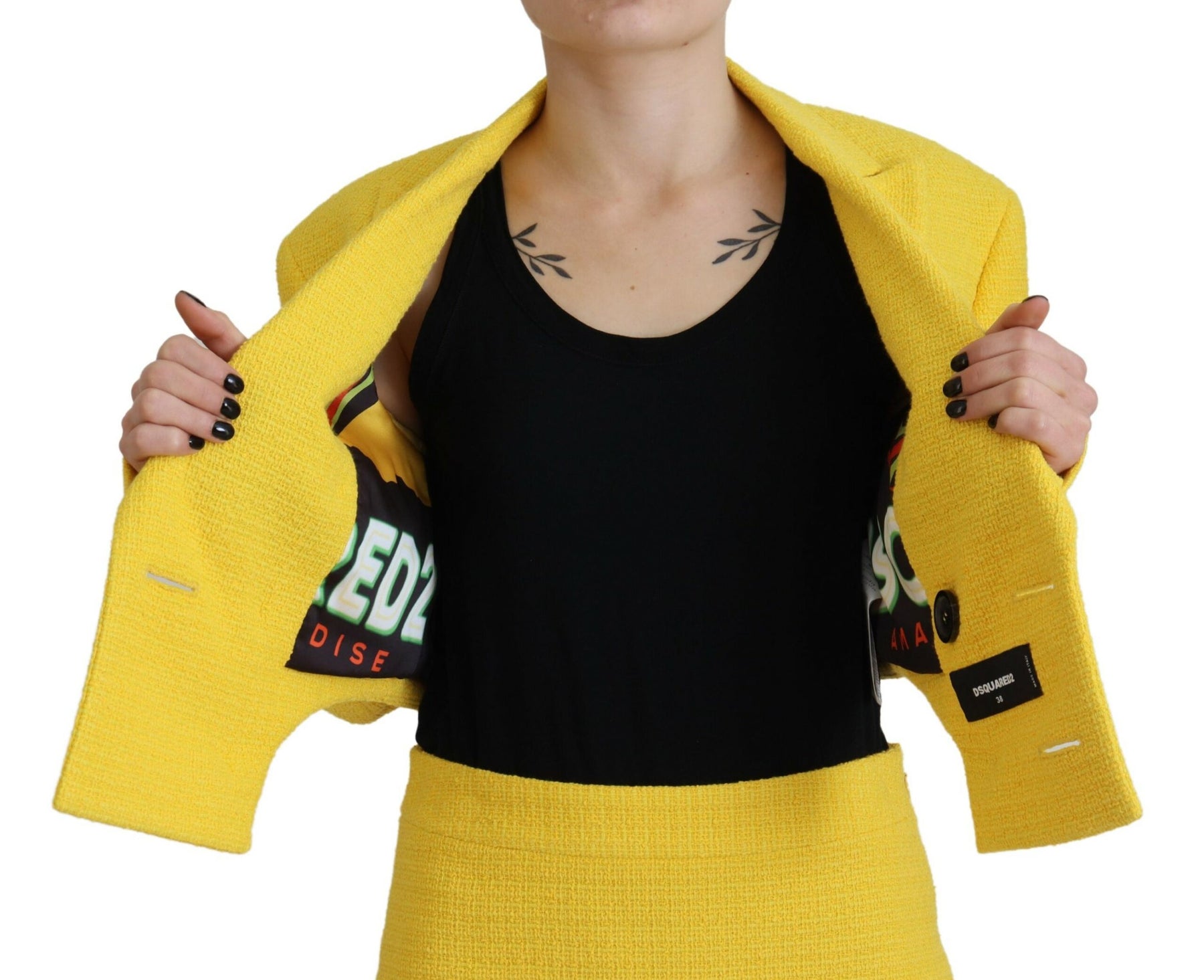 Dsquared² Yellow Double Breasted Mini Suit Blazer Skirt Set | Regal Royce