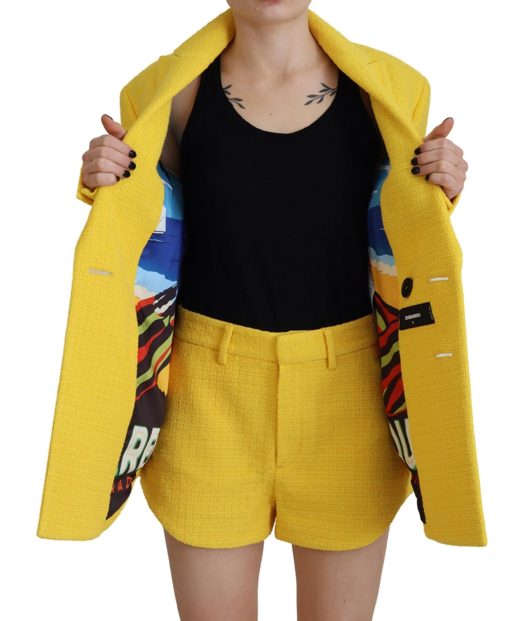 Dsquared² Yellow Peak Double Breasted Suit Blazer Short Set | Regal Royce