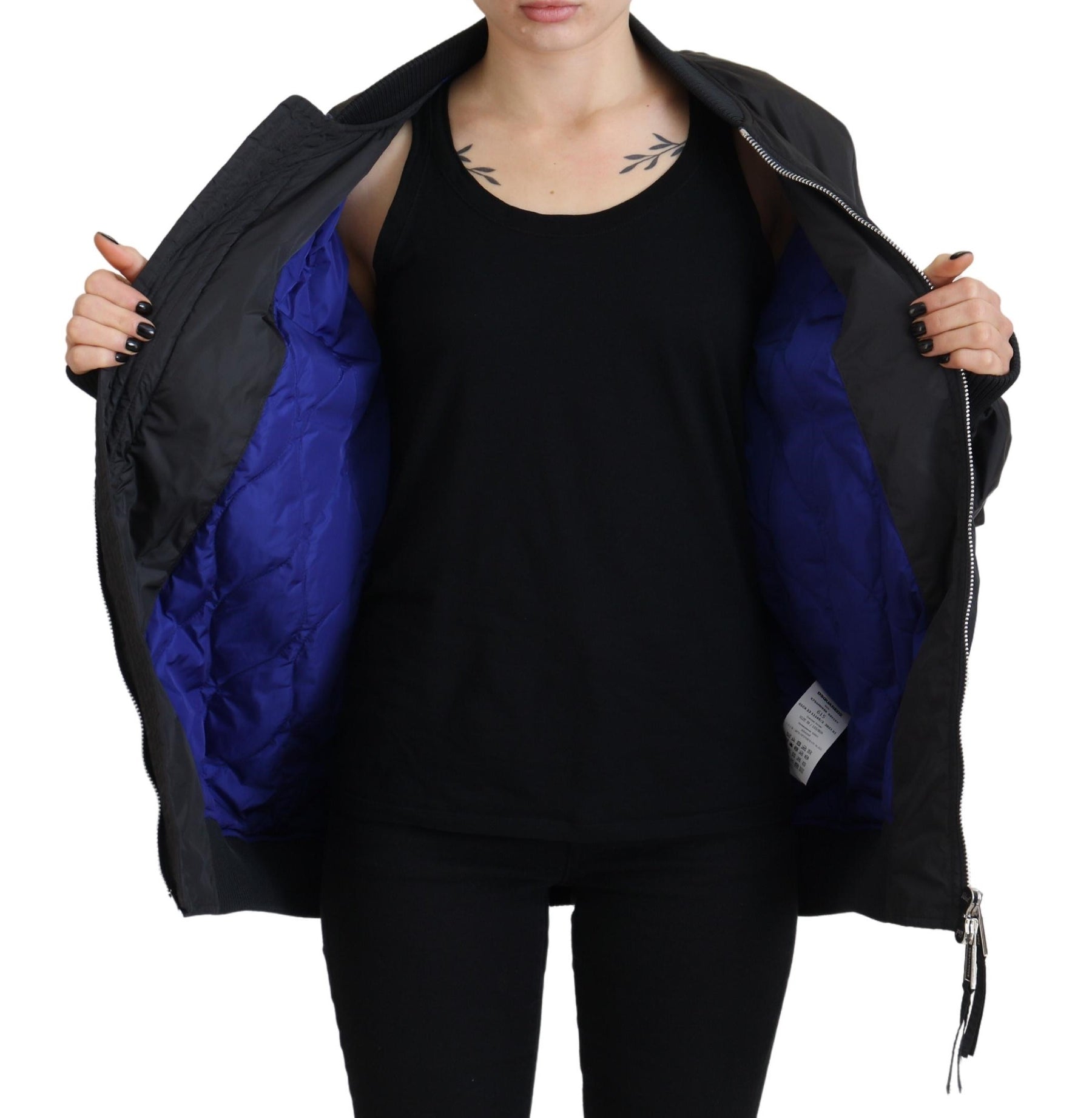 Dsquared² Black Logo Print Full Zip Women Bomber Jacket | Regal Royce