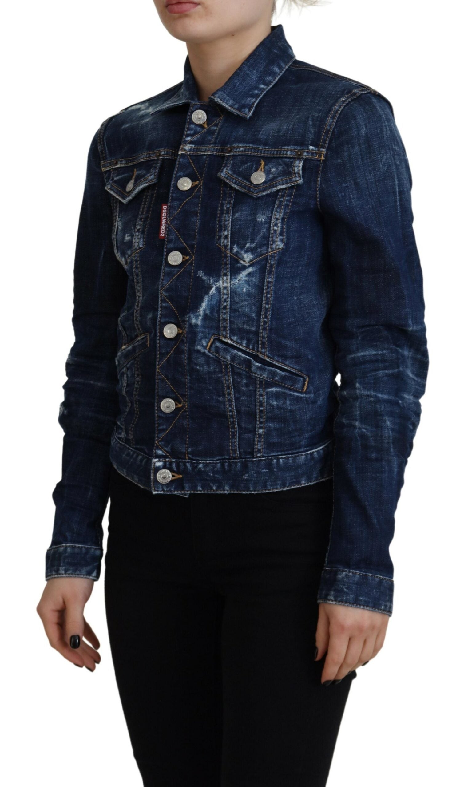 Dsquared² Blue Icon Printed Distressed Denim Jacket | Regal Royce