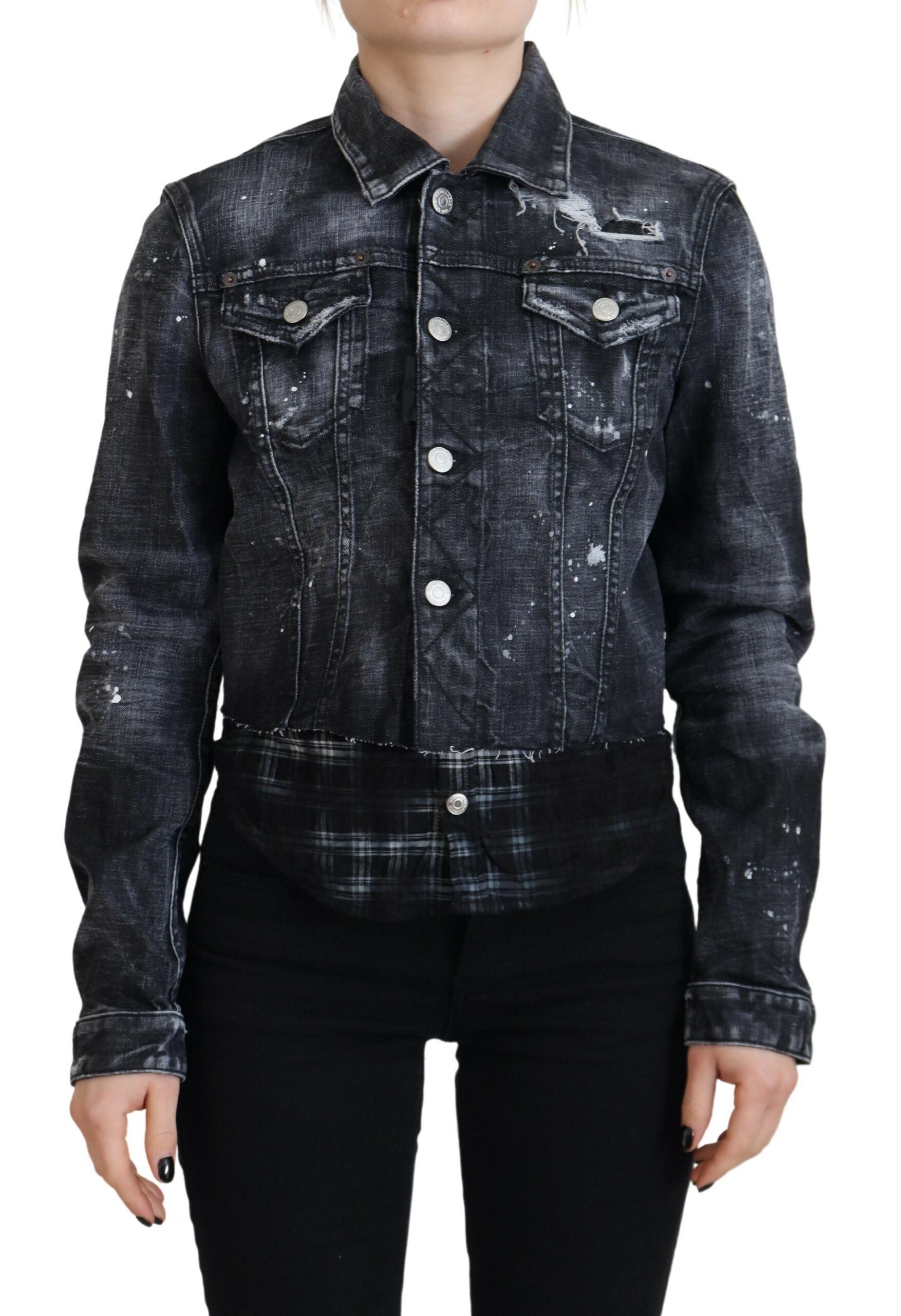 Dsquared² Gray Washed Cotton Distressed Denim Jacket | Regal Royce