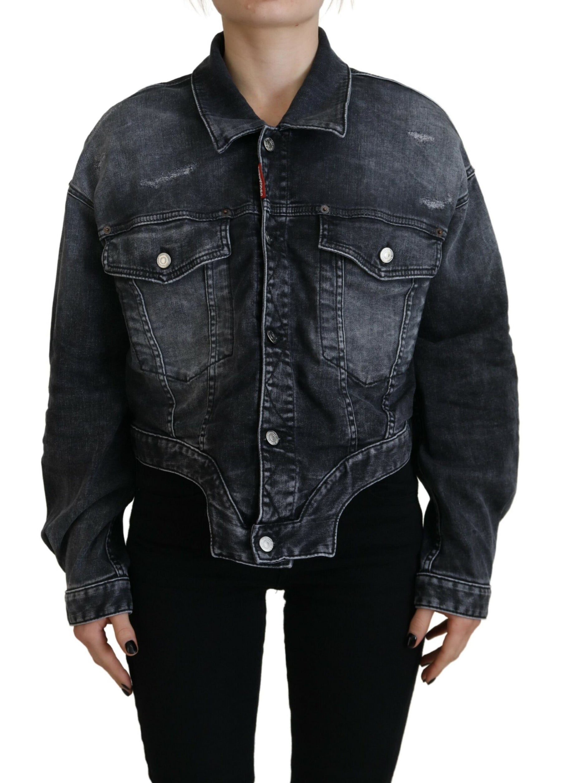 Dsquared² Gray Washed Cotton Cropped Denim Jacket | Regal Royce