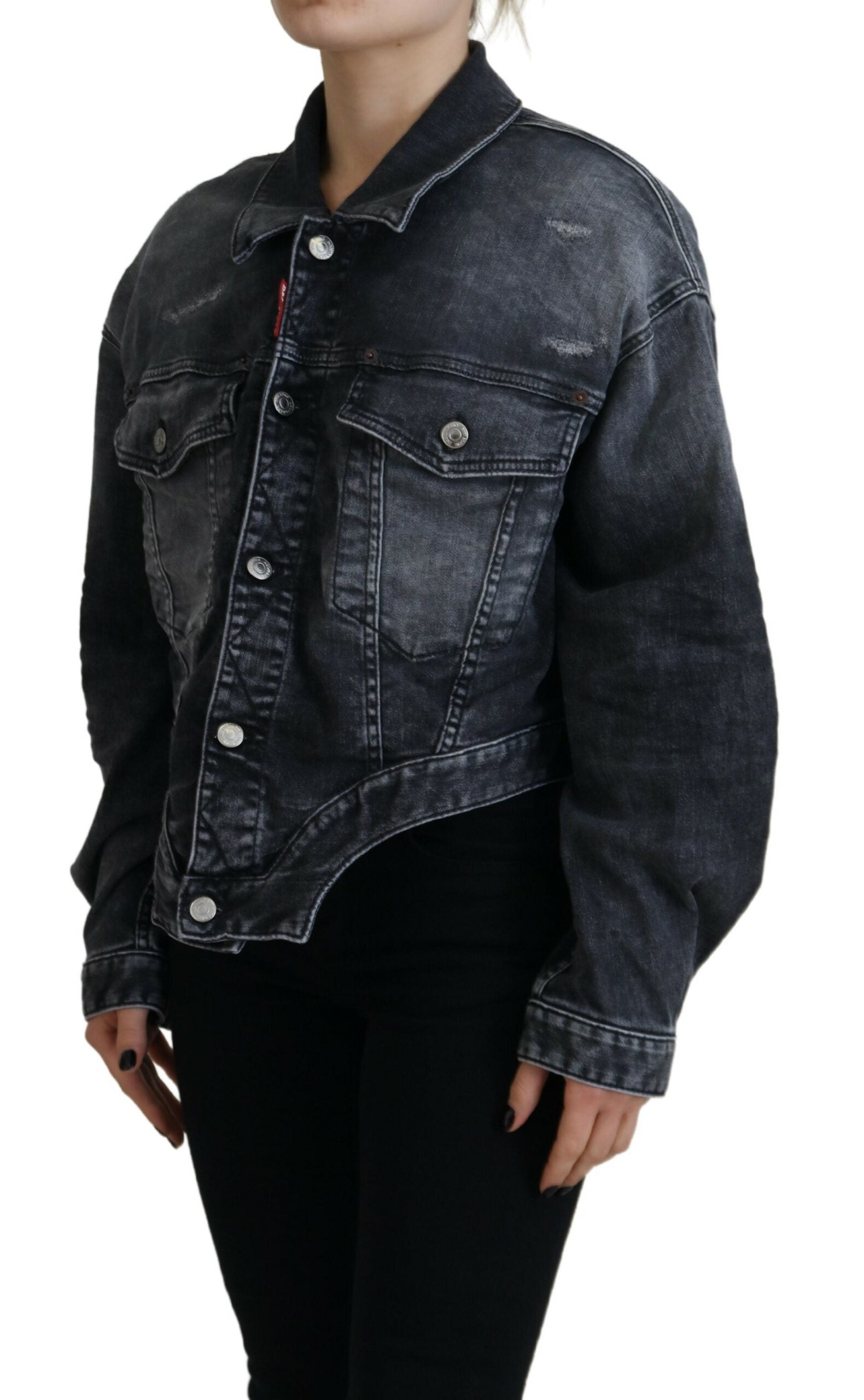 Dsquared² Gray Washed Cotton Cropped Denim Jacket | Regal Royce