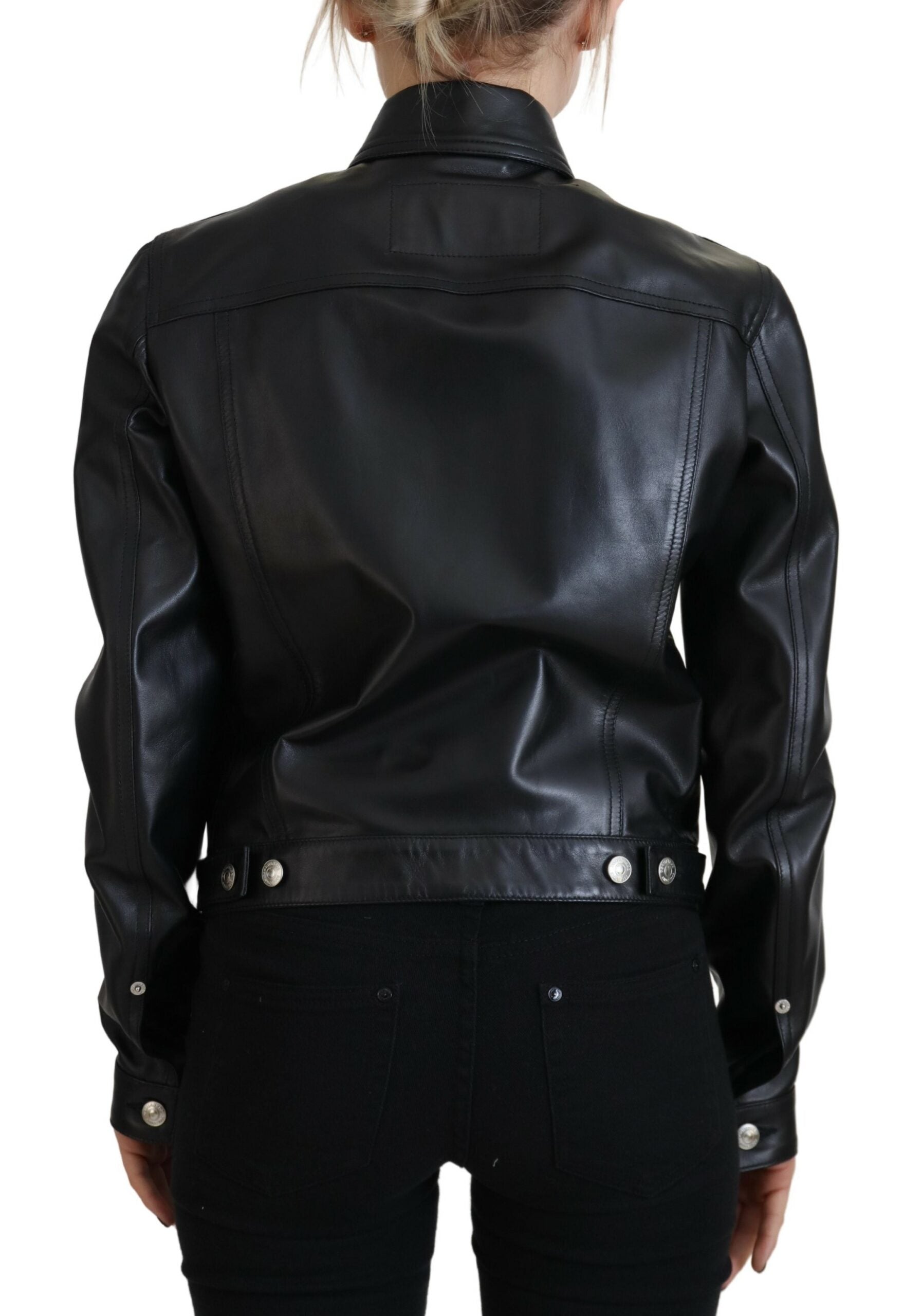 Dsquared² Black Leather Collared Long Sleeves Jacket | Regal Royce