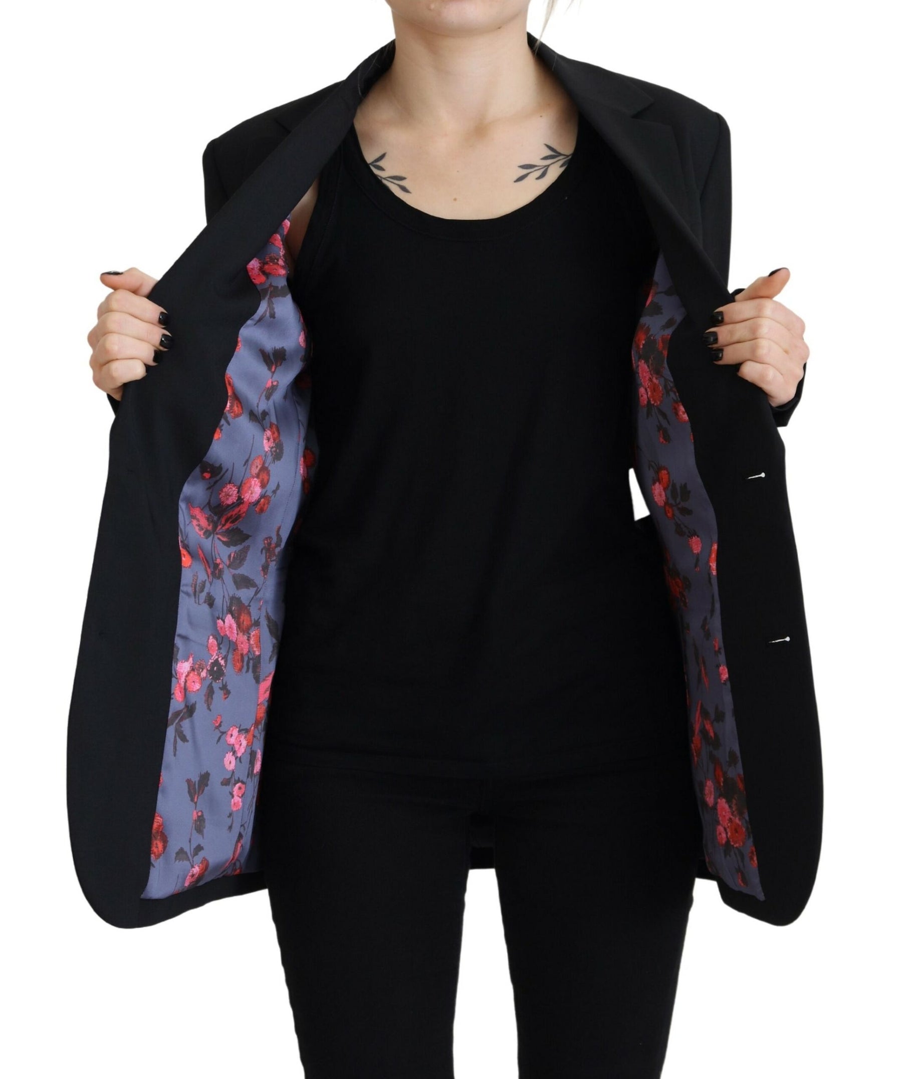 Dsquared² Black Flower Single Breasted Coat Blazer | Regal Royce