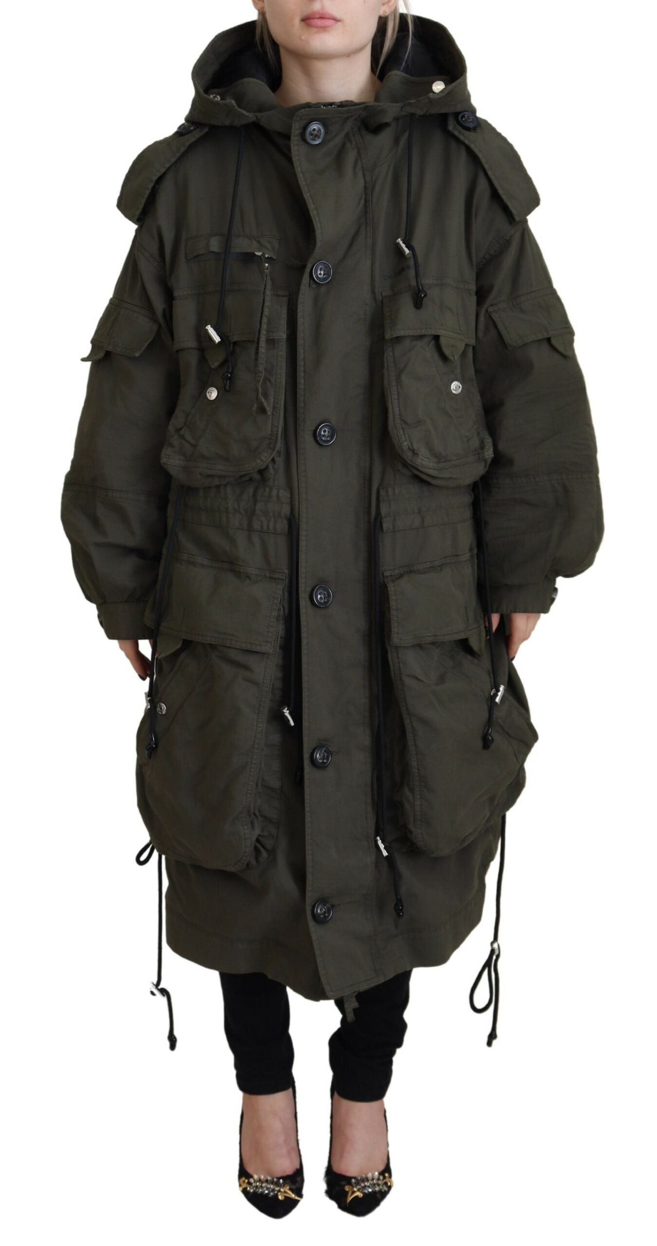 Dsquared² Green Hooded Full Zip Long Parka Coat Jacket | Regal Royce