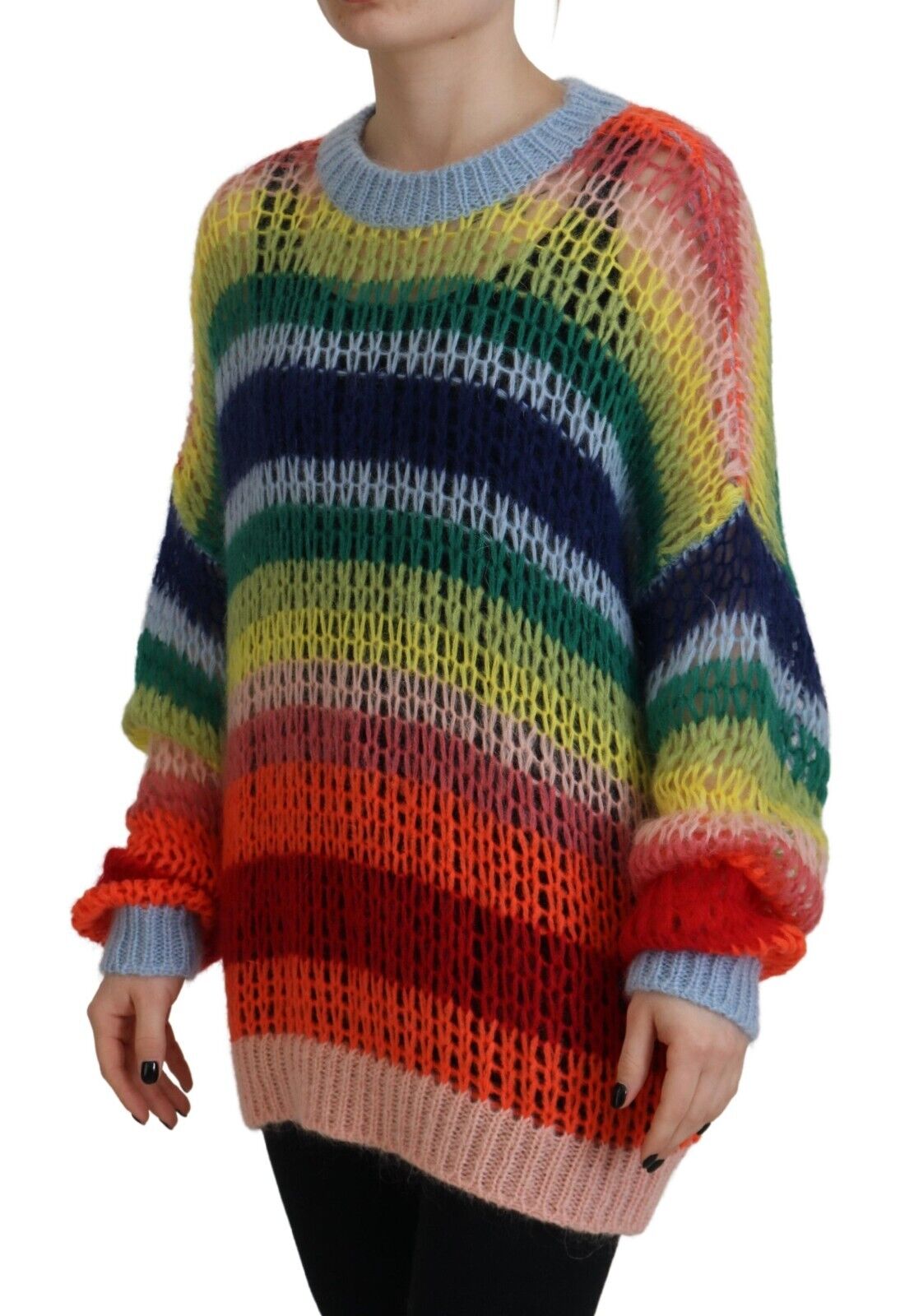 Dsquared² Multicolor Knitted Mohair Crewneck Pullover Sweater | Regal Royce