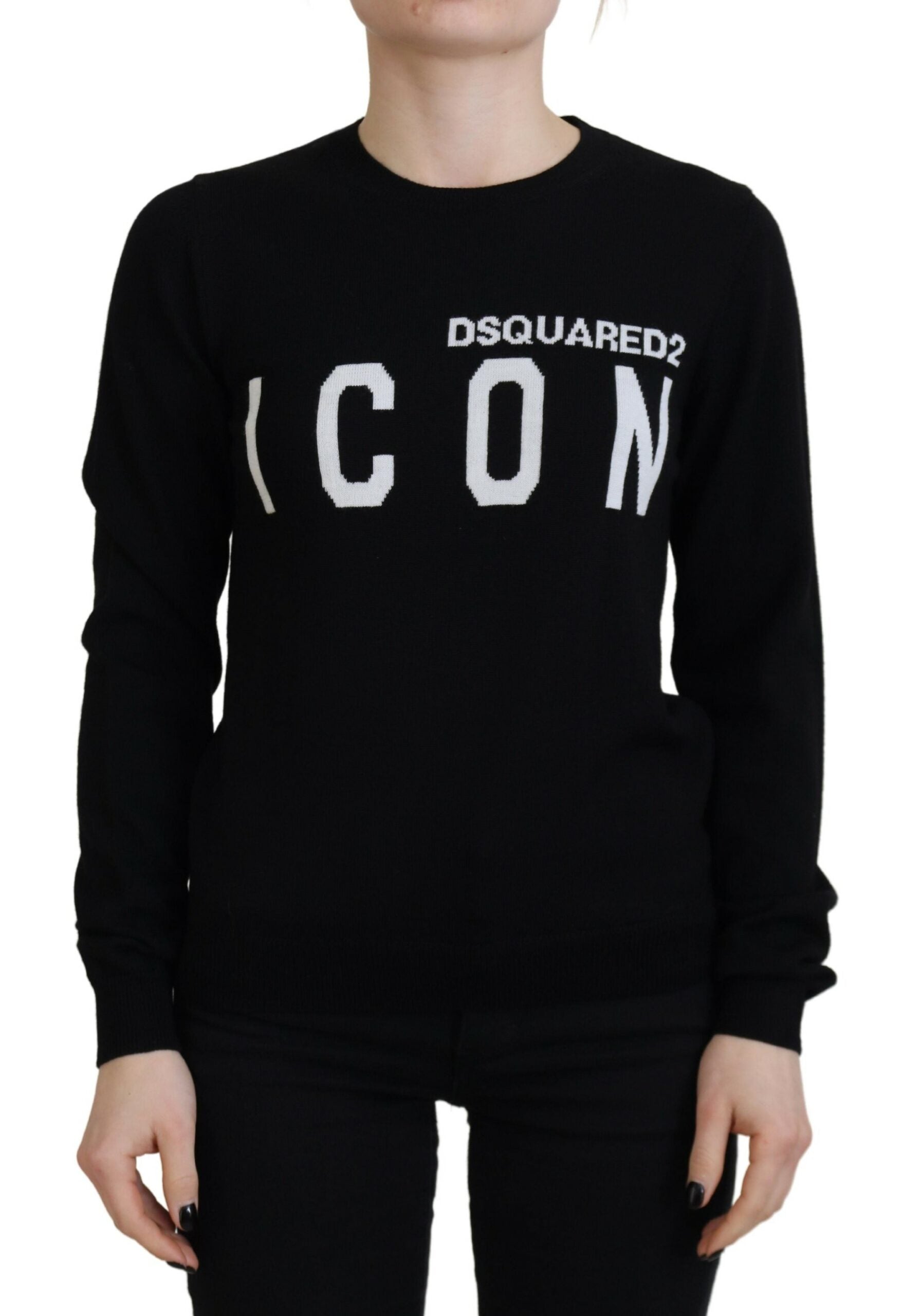 Dsquared² Black Virgin Wool Logo Print Long Sleeves Sweater | Regal Royce