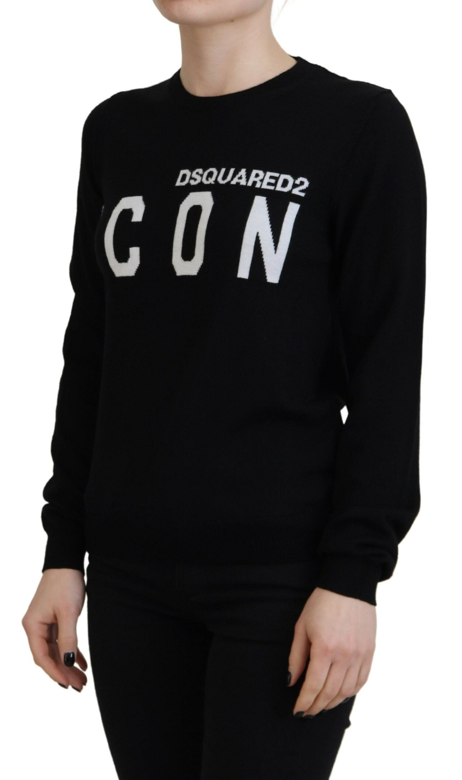 Dsquared² Black Virgin Wool Logo Print Long Sleeves Sweater | Regal Royce