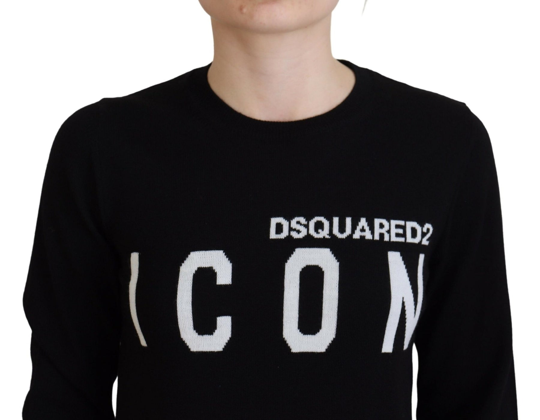 Dsquared² Black Virgin Wool Logo Print Long Sleeves Sweater | Regal Royce