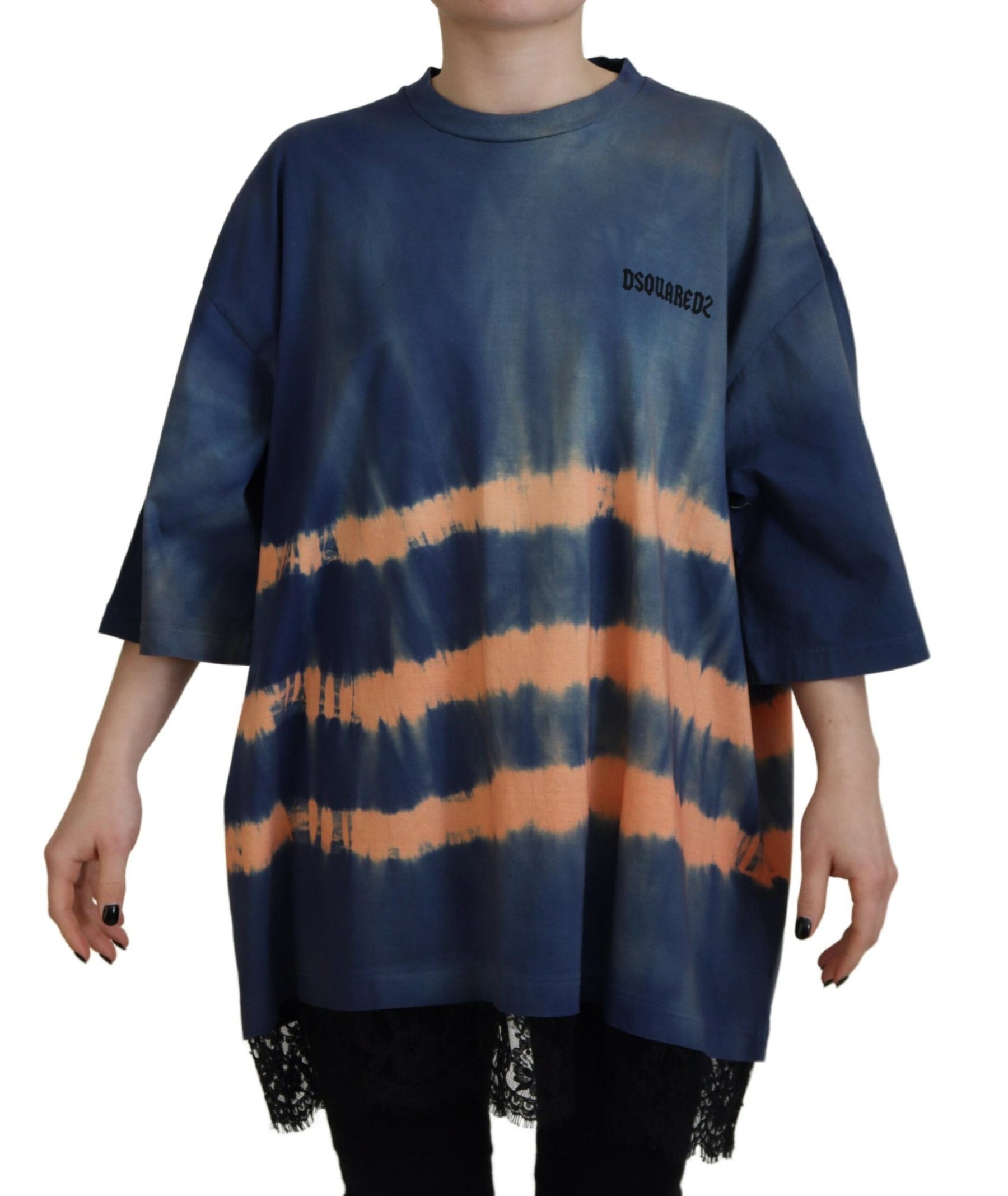 Dsquared² Blue Cotton Tie Dye Short Sleeves Lace T-shirt | Regal Royce