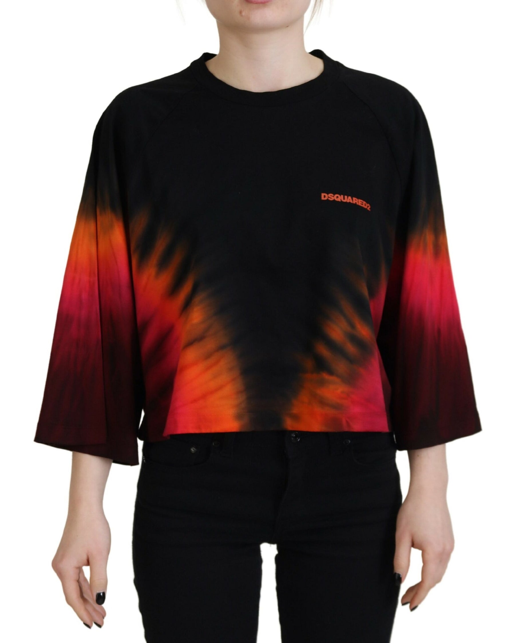 Dsquared² Black Cotton Tie Dye Crew Neck Casual Top | Regal Royce