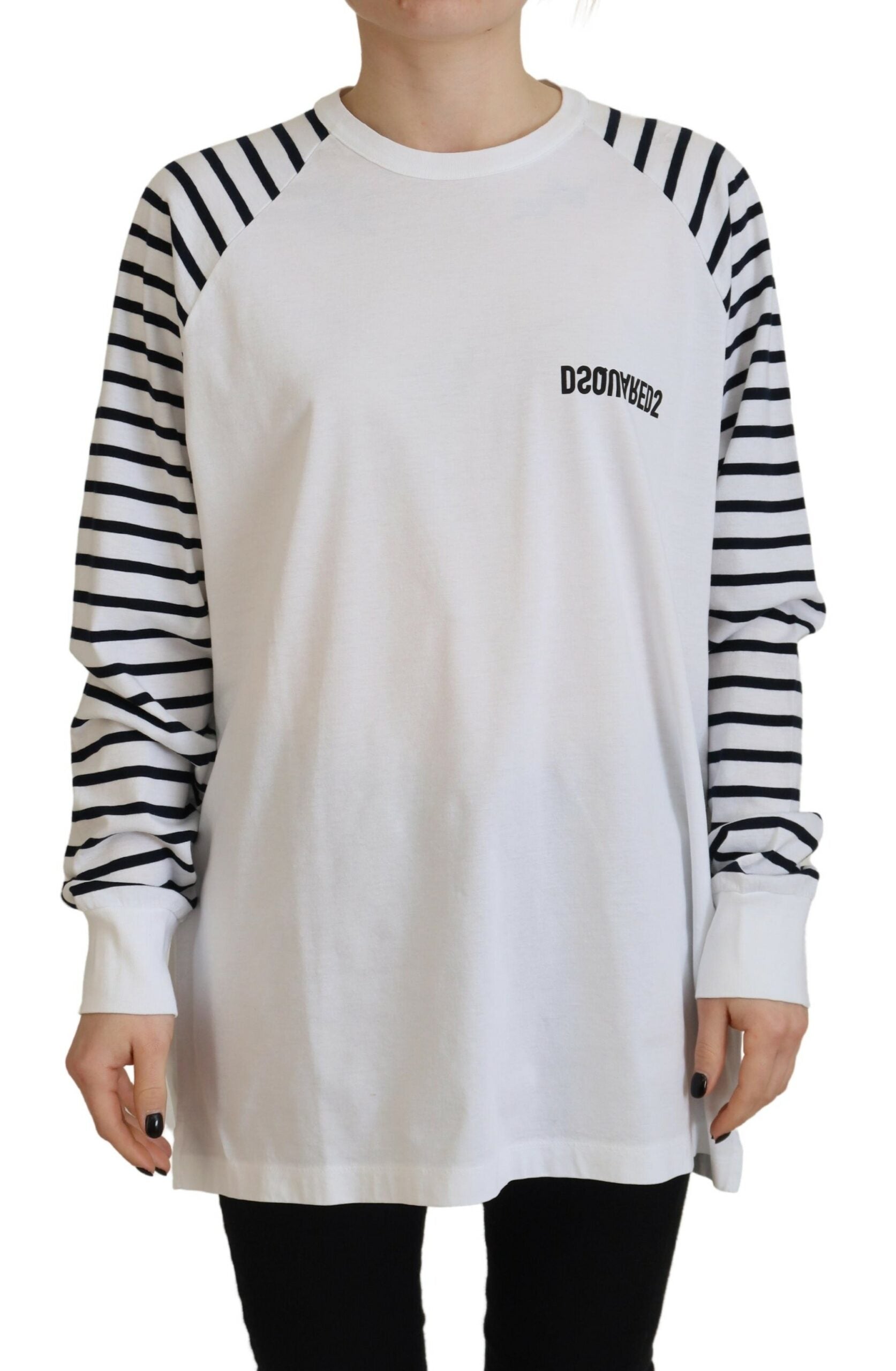 Dsquared² White Cotton Striped Crew Neck Short Sleeve Sweater | Regal Royce