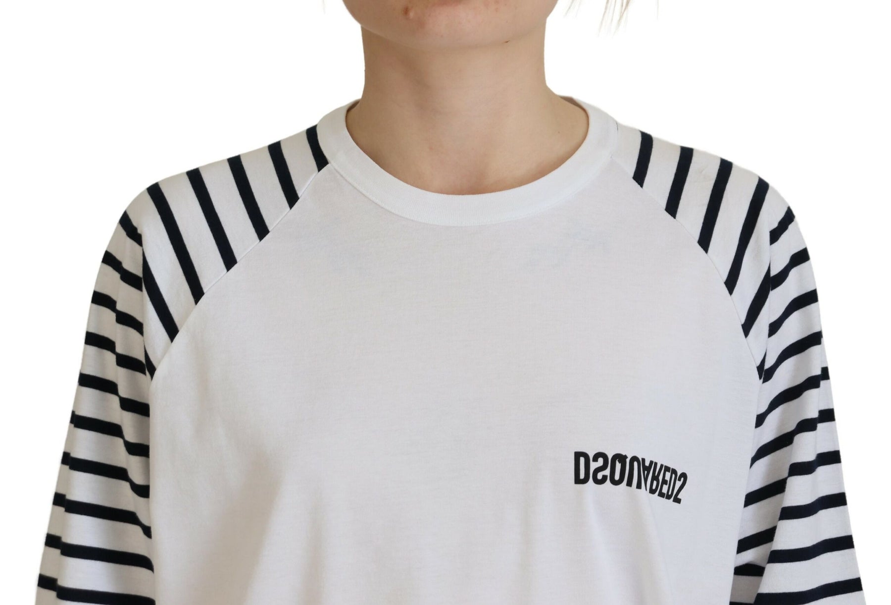 Dsquared² White Cotton Striped Crew Neck Short Sleeve Sweater | Regal Royce
