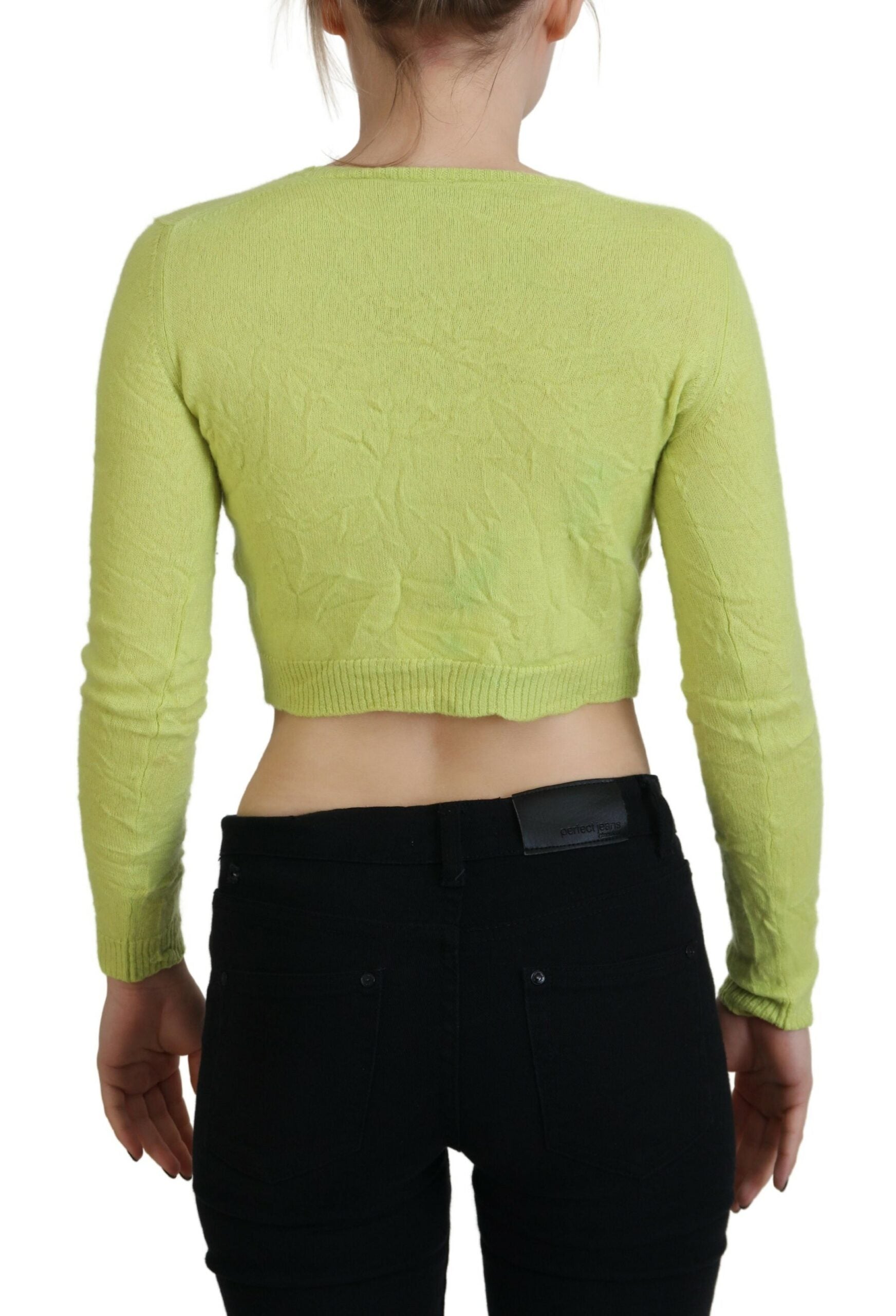 Dsquared² Yellow Green Cashmere Long Sleeves Cropped Sweater | Regal Royce