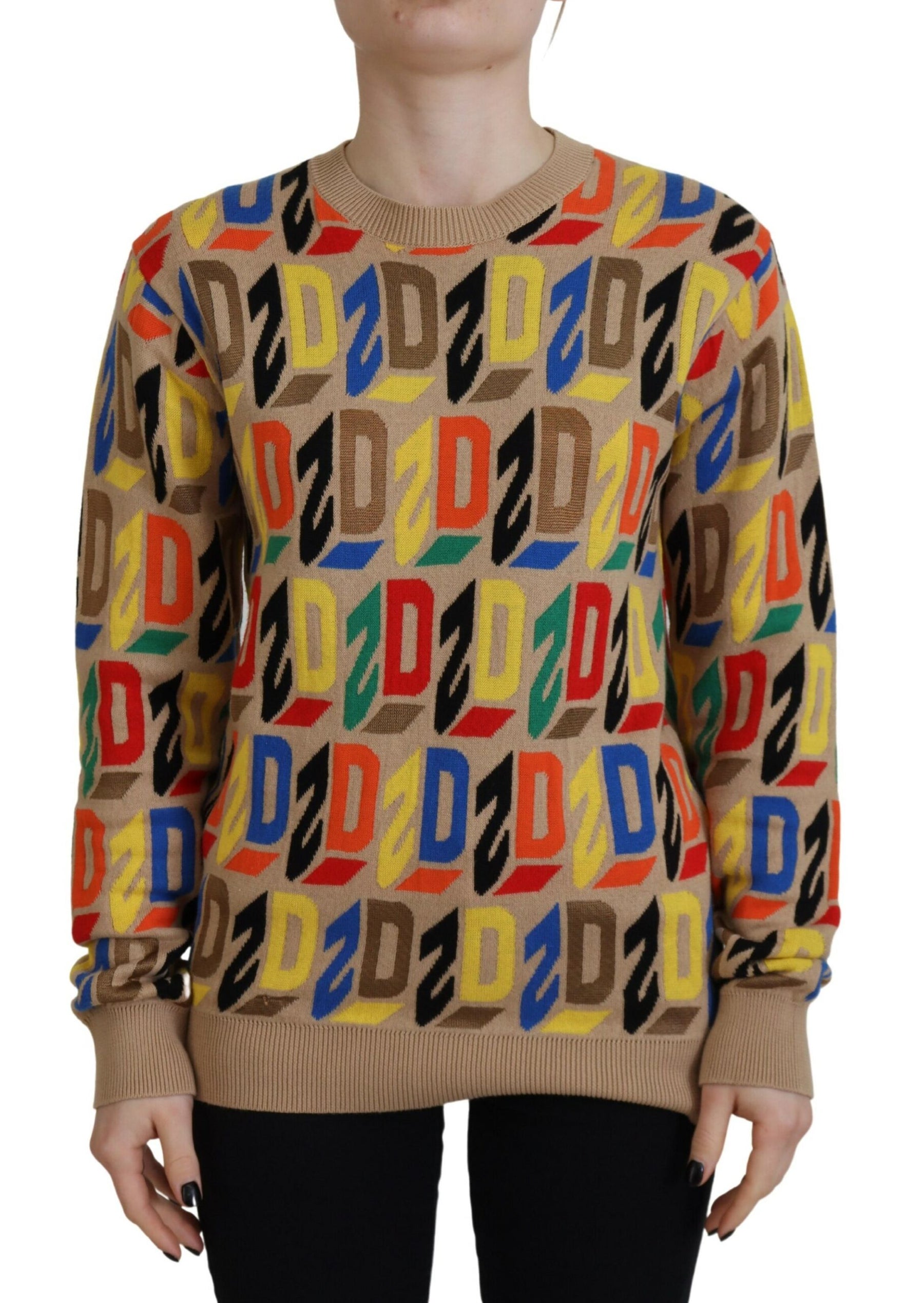 Dsquared² Brown Cotton Long Sleeve Crew Neck Printed Sweater | Regal Royce