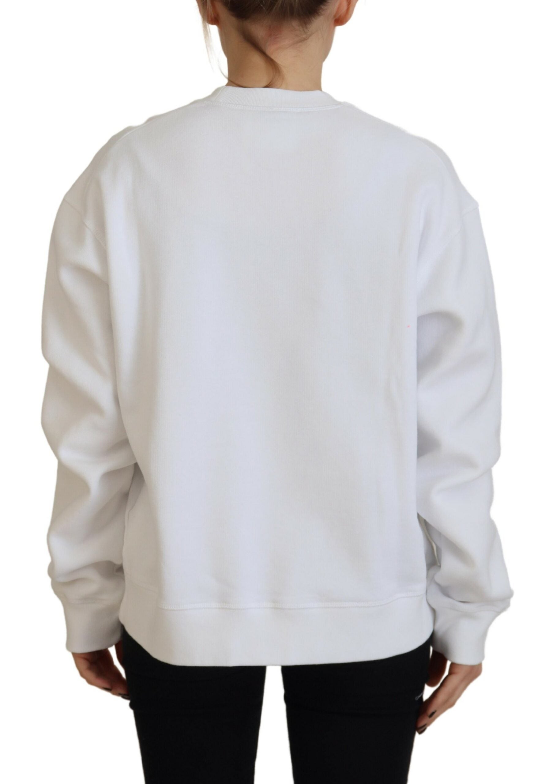 Dsquared² White Cotton Printed Long Sleeve Crew Neck Sweater | Regal Royce