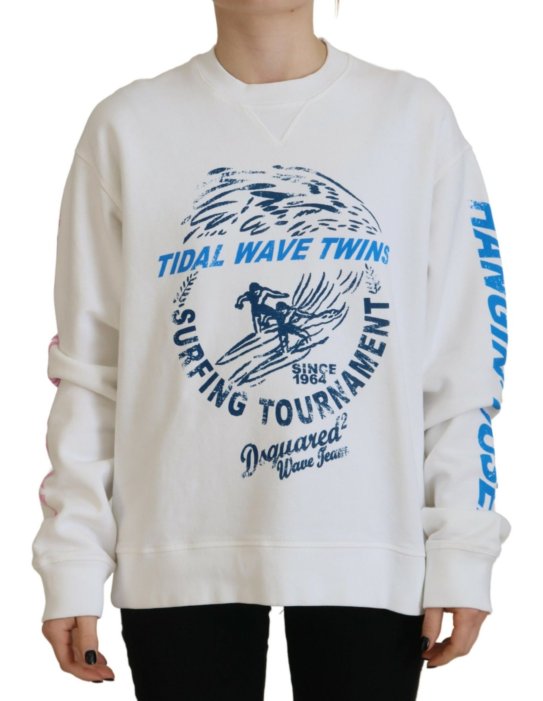 Dsquared² White Cotton Printed Women Long Sleeve Sweater | Regal Royce