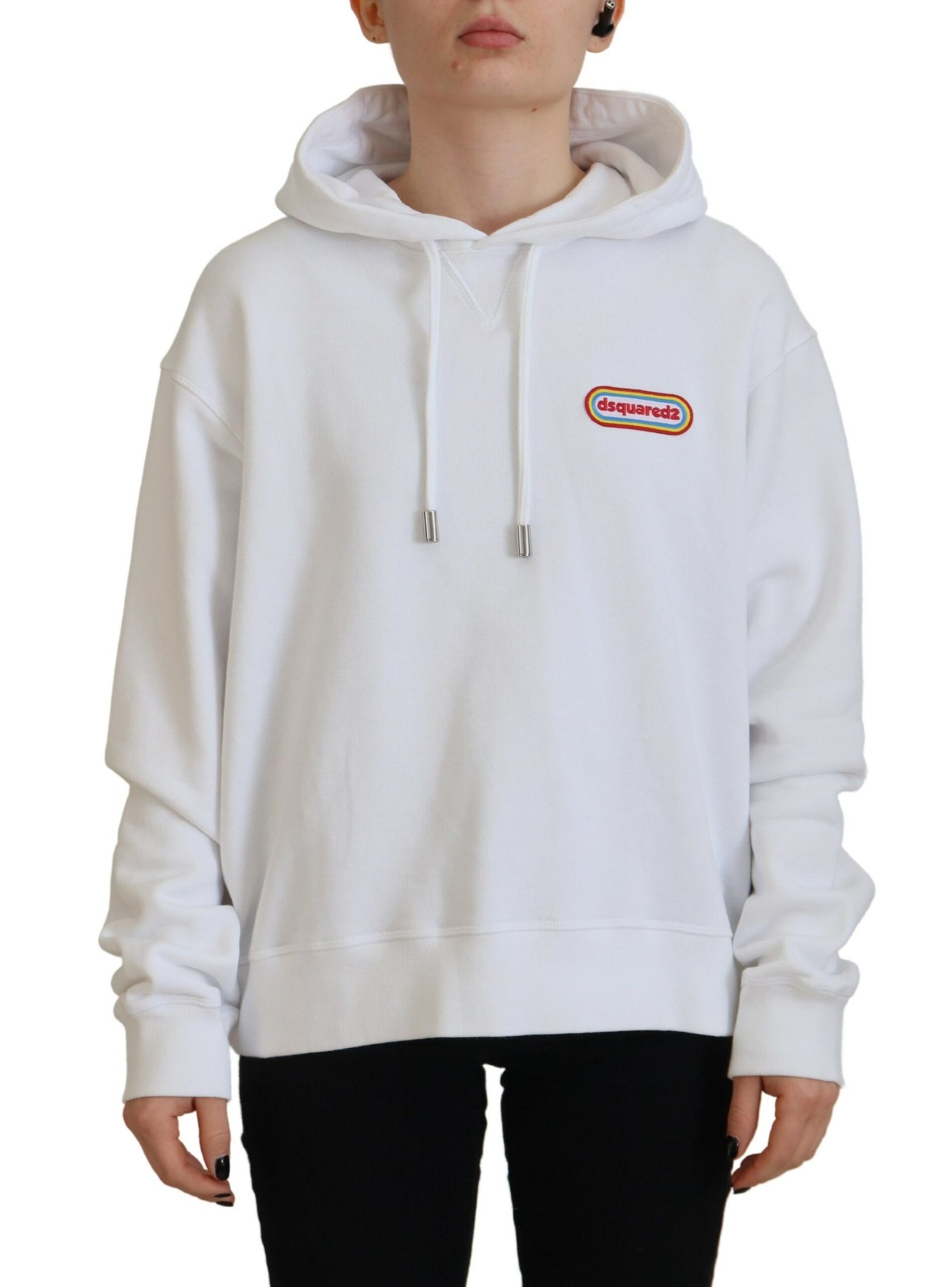 Dsquared² White Logo Patch Cotton Hoodie Sweatshirt Sweater | Regal Royce