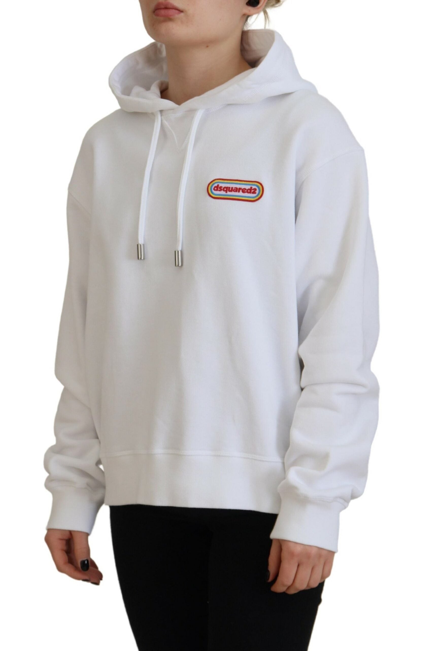 Dsquared² White Logo Patch Cotton Hoodie Sweatshirt Sweater | Regal Royce