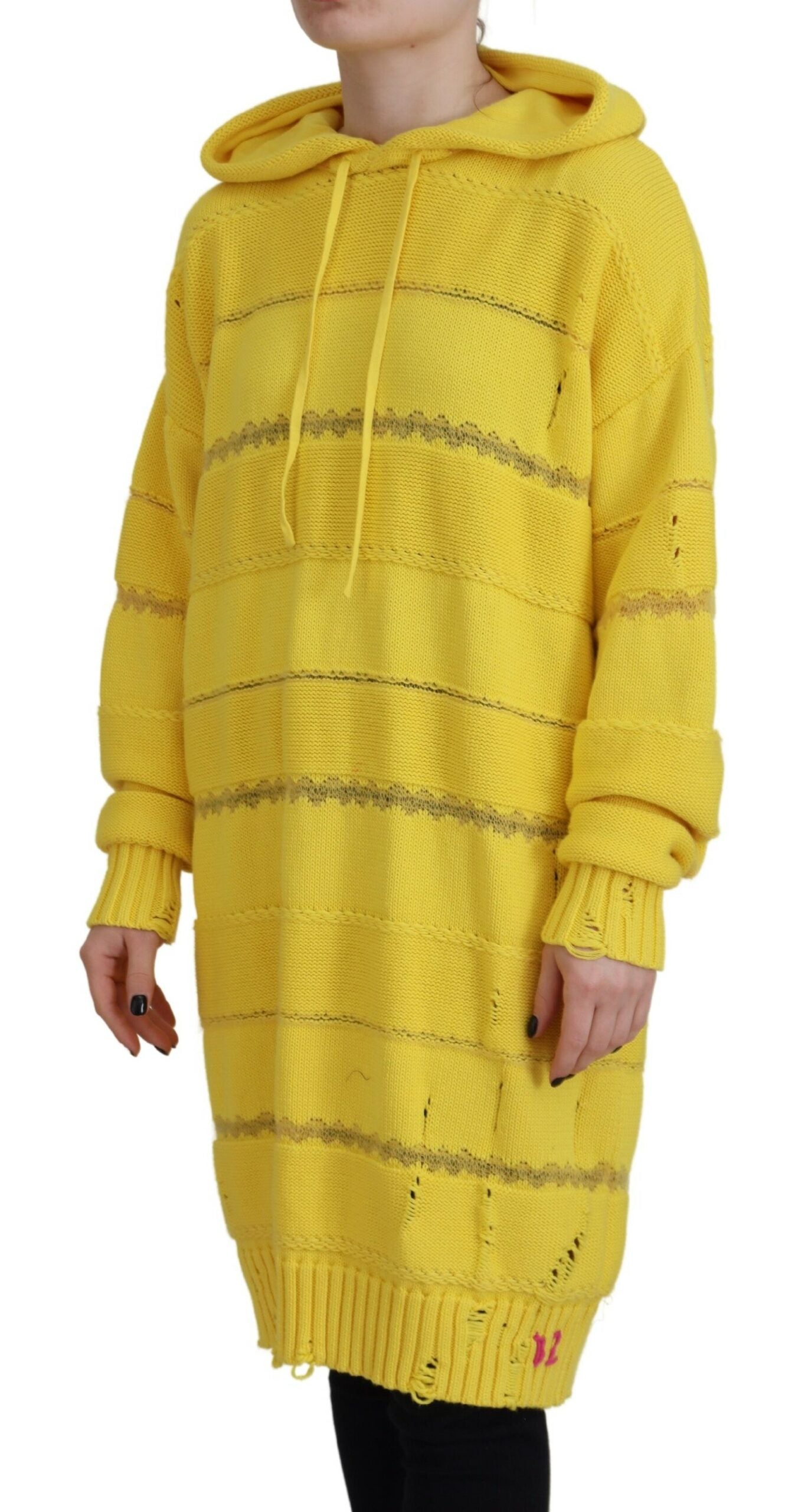 Dsquared² Yellow Cotton Knitted Hooded Pullover Sweater | Regal Royce