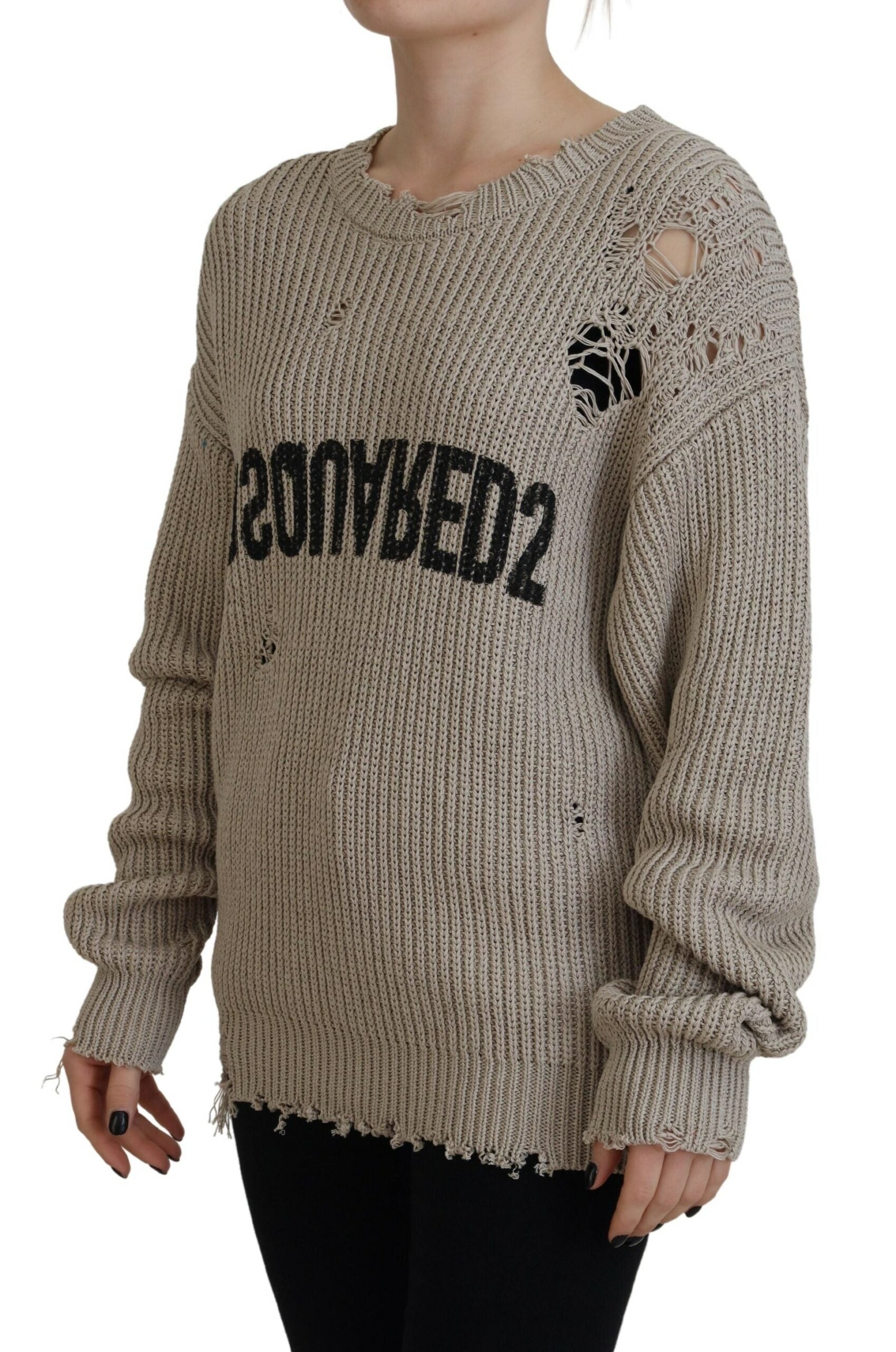 Dsquared² Beige Cotton Knitted Crewneck Pullover Sweater | Regal Royce