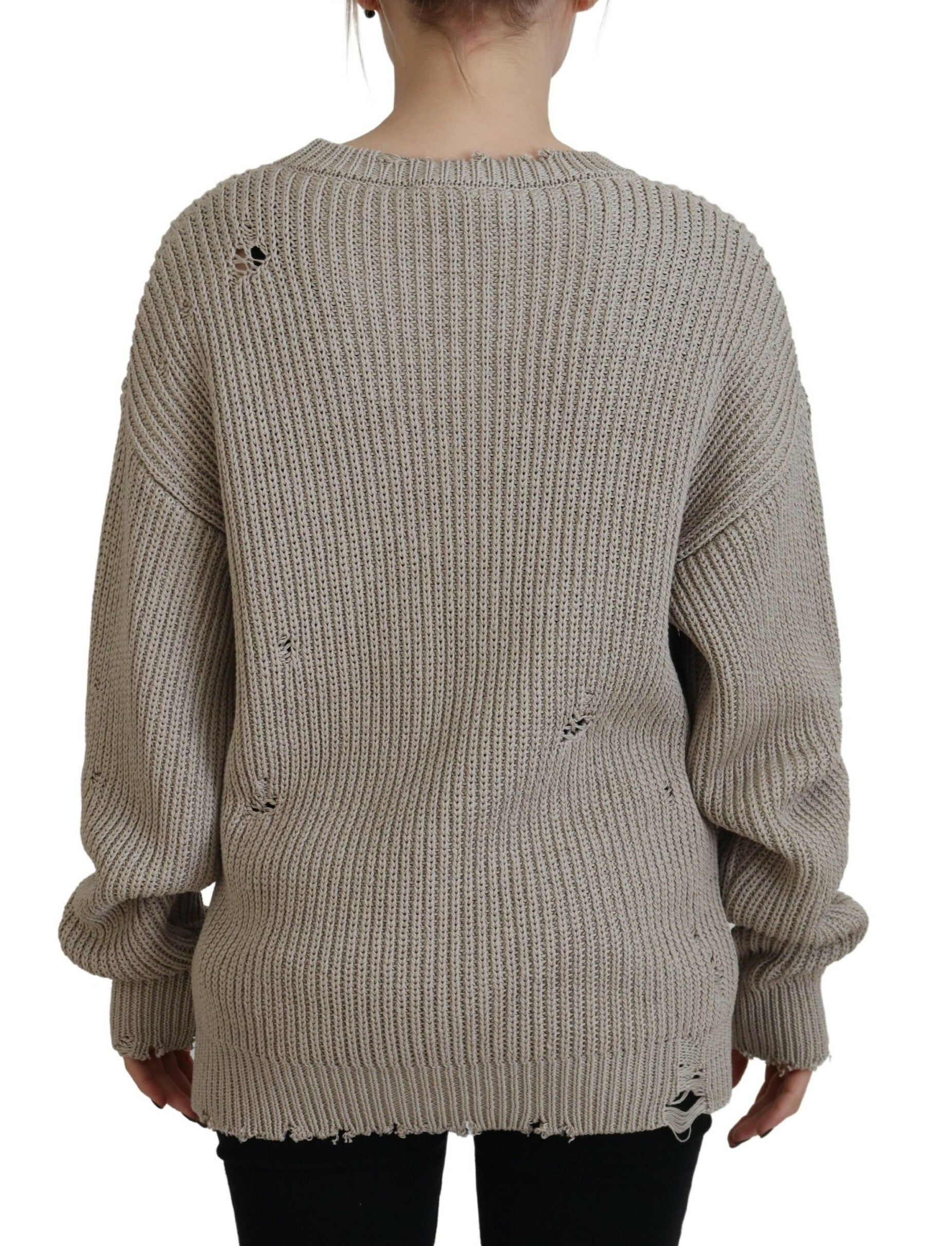 Dsquared² Beige Cotton Knitted Crewneck Pullover Sweater | Regal Royce