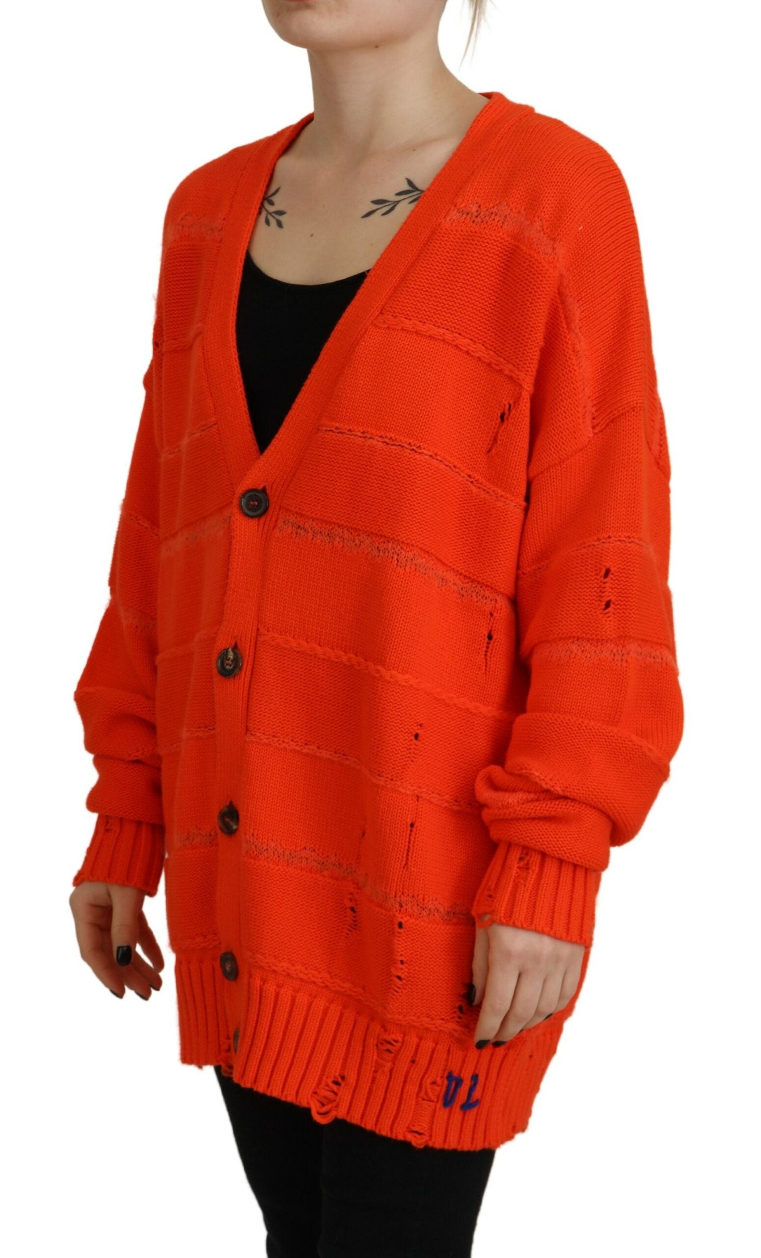 Dsquared² Orange Cotton Knitted Buttoned Cardigan Sweater | Regal Royce