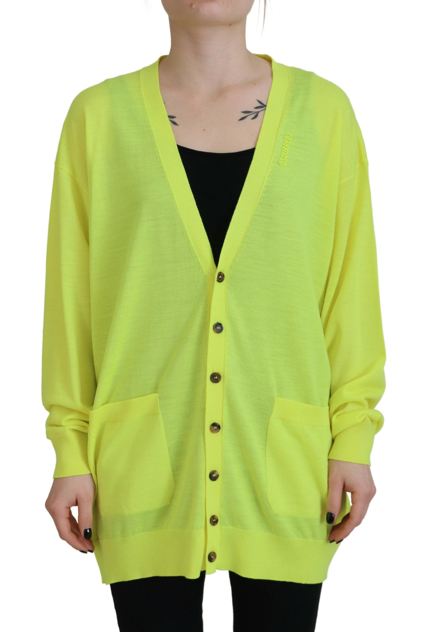 Dsquared² Yellow Wool Knitted Buttoned Cardigan Sweater | Regal Royce
