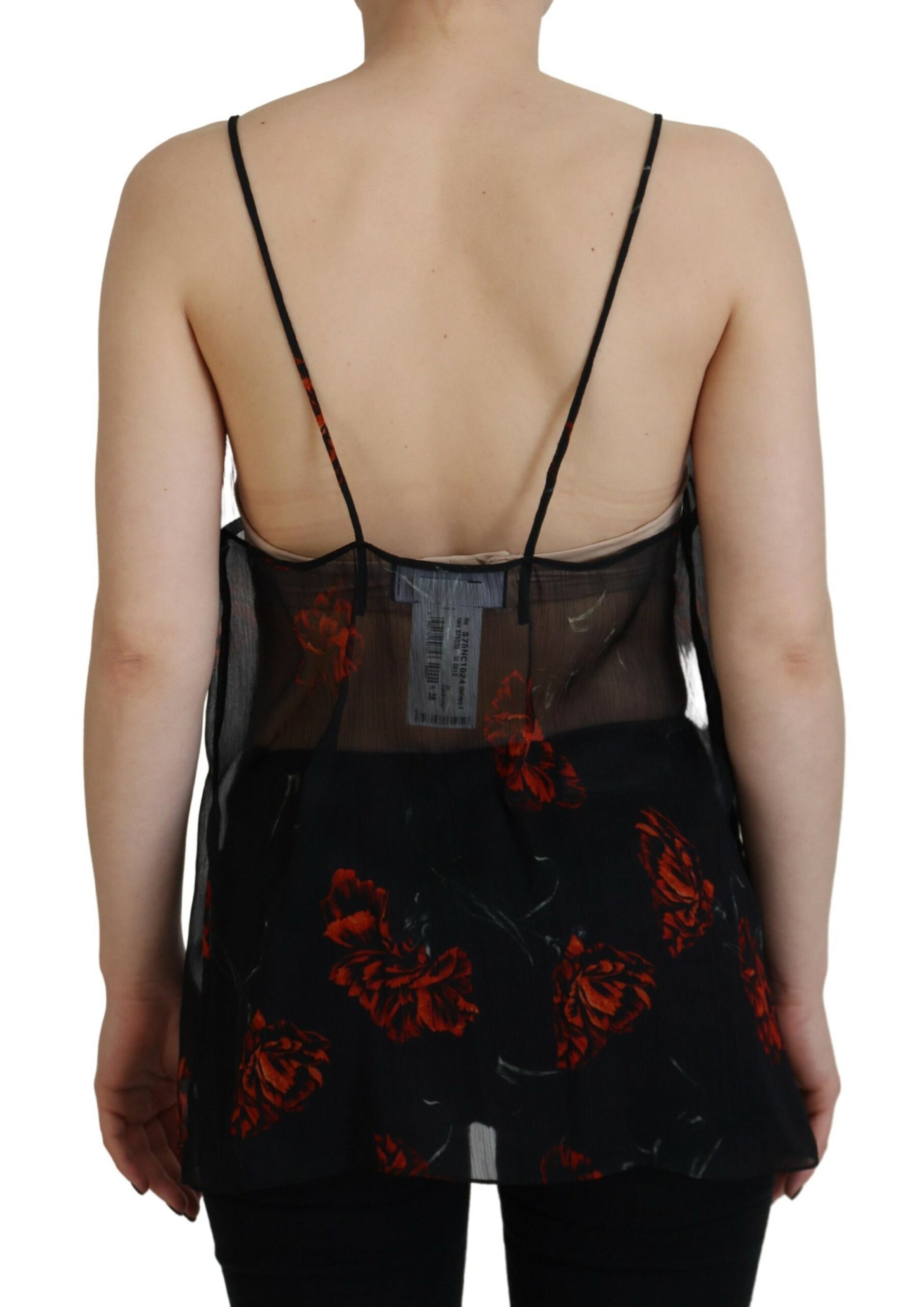 Dsquared² Black Floral Print Spaghetti Strap Tank Blouse Top | Regal Royce
