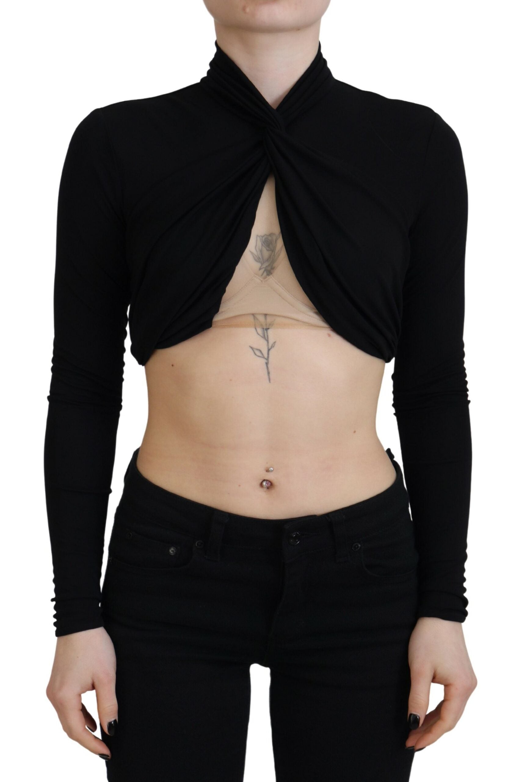 Dsquared² Black Cut Out Viscose Cropped Long Sleeves Top | Regal Royce