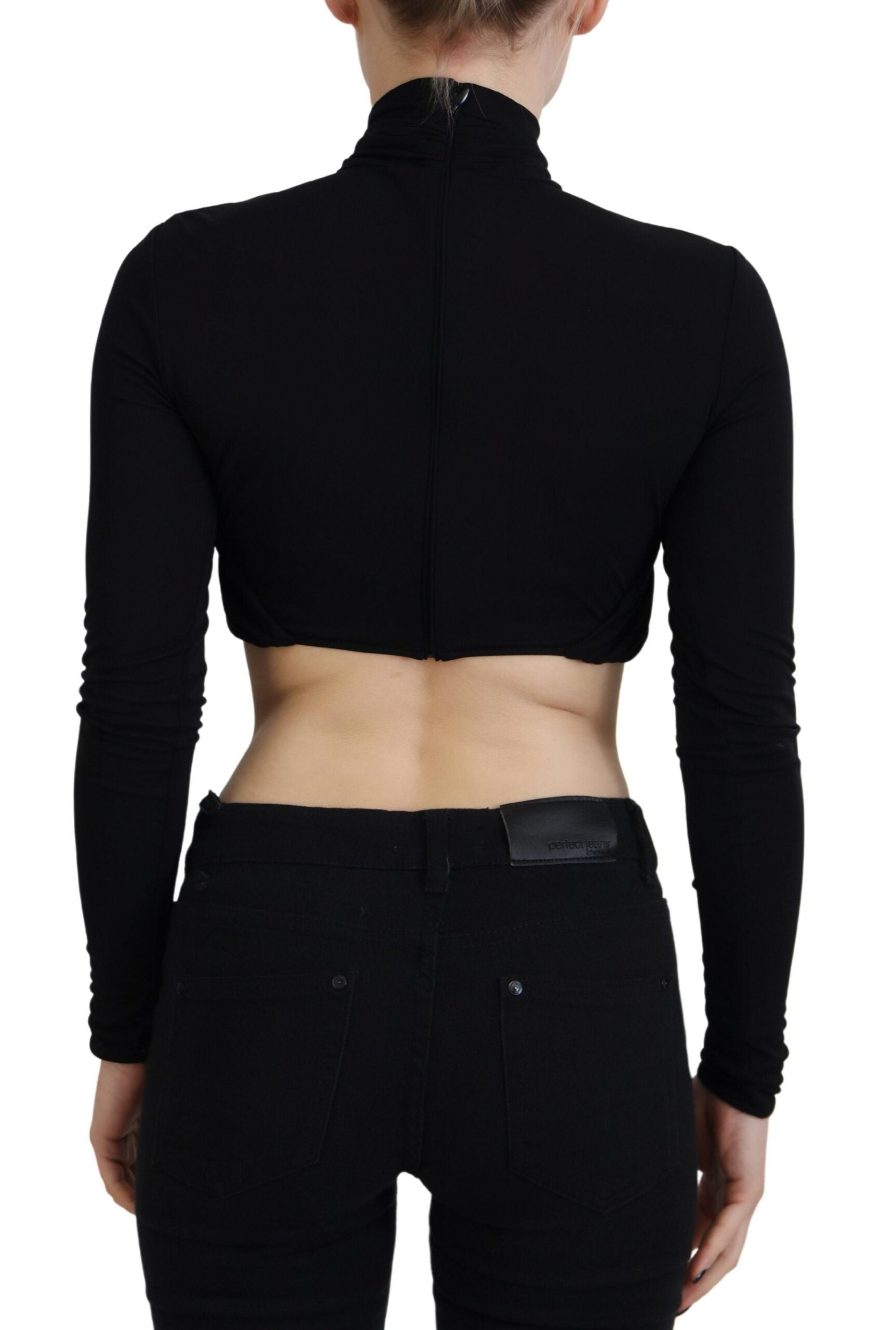 Dsquared² Black Cut Out Viscose Cropped Long Sleeves Top | Regal Royce