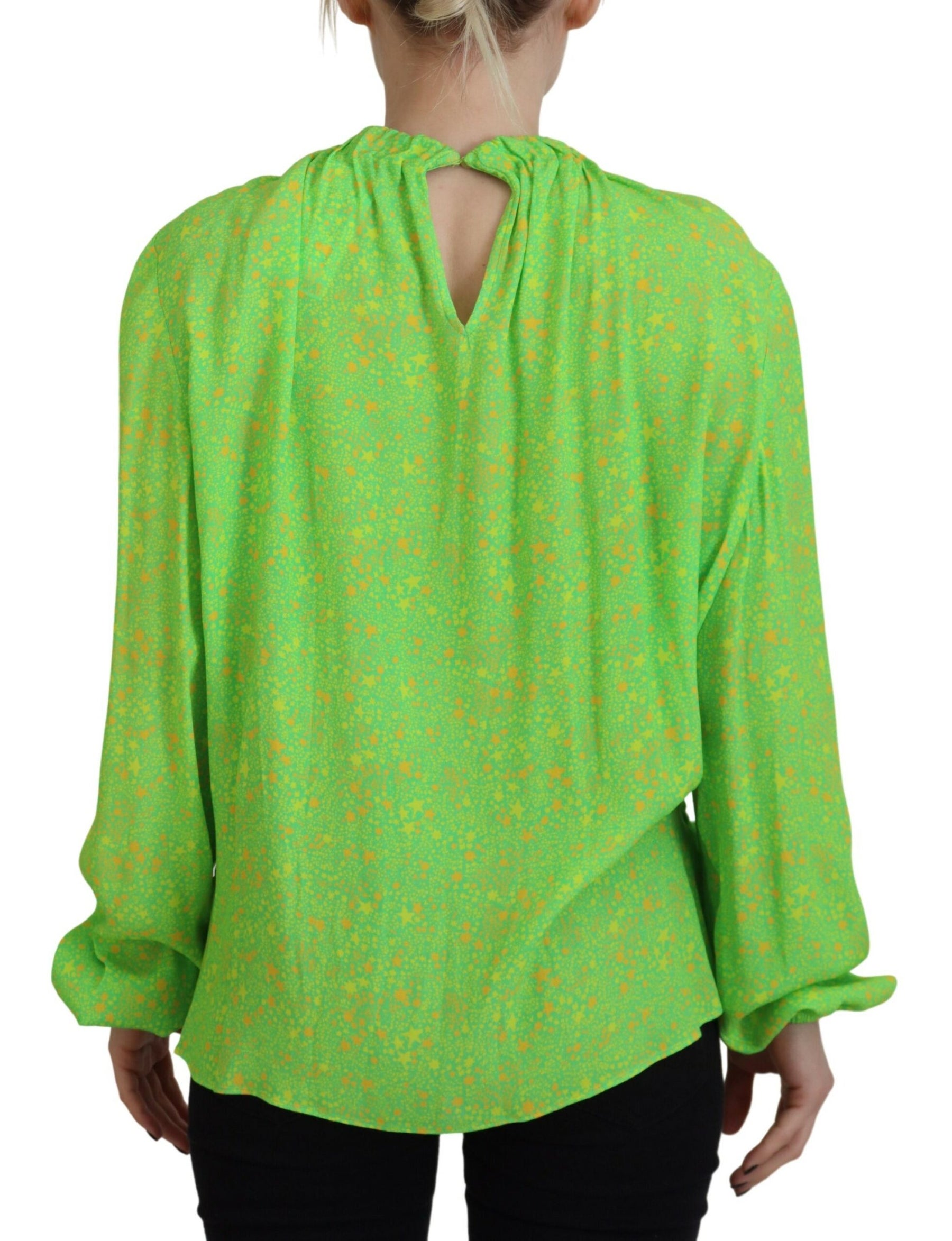 Dsquared² Green Stars Print Viscose Long Sleeves Blouse Top | Regal Royce