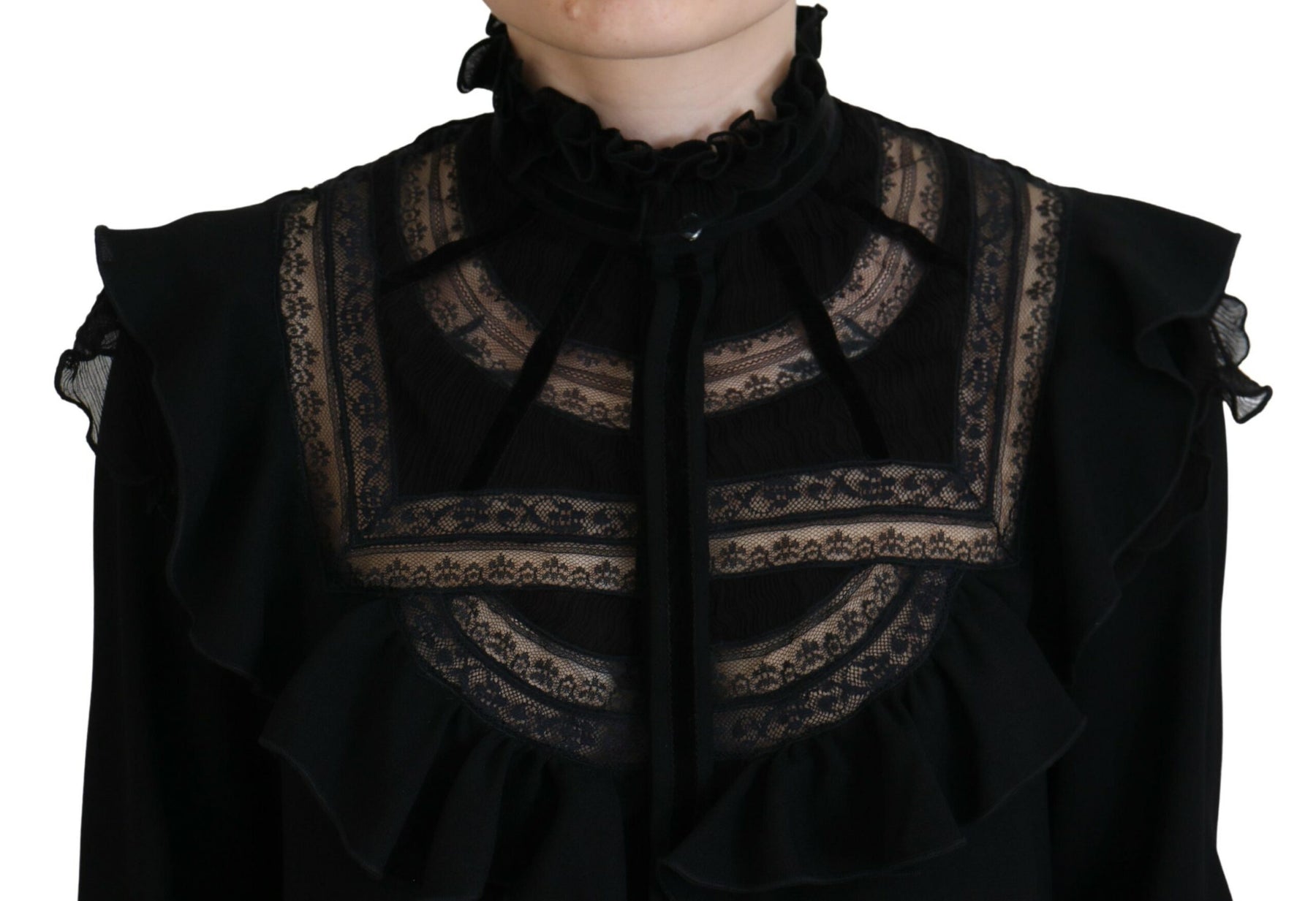 Dsquared² Black Lace Trim Turtle Neck Long Sleeves Top | Regal Royce