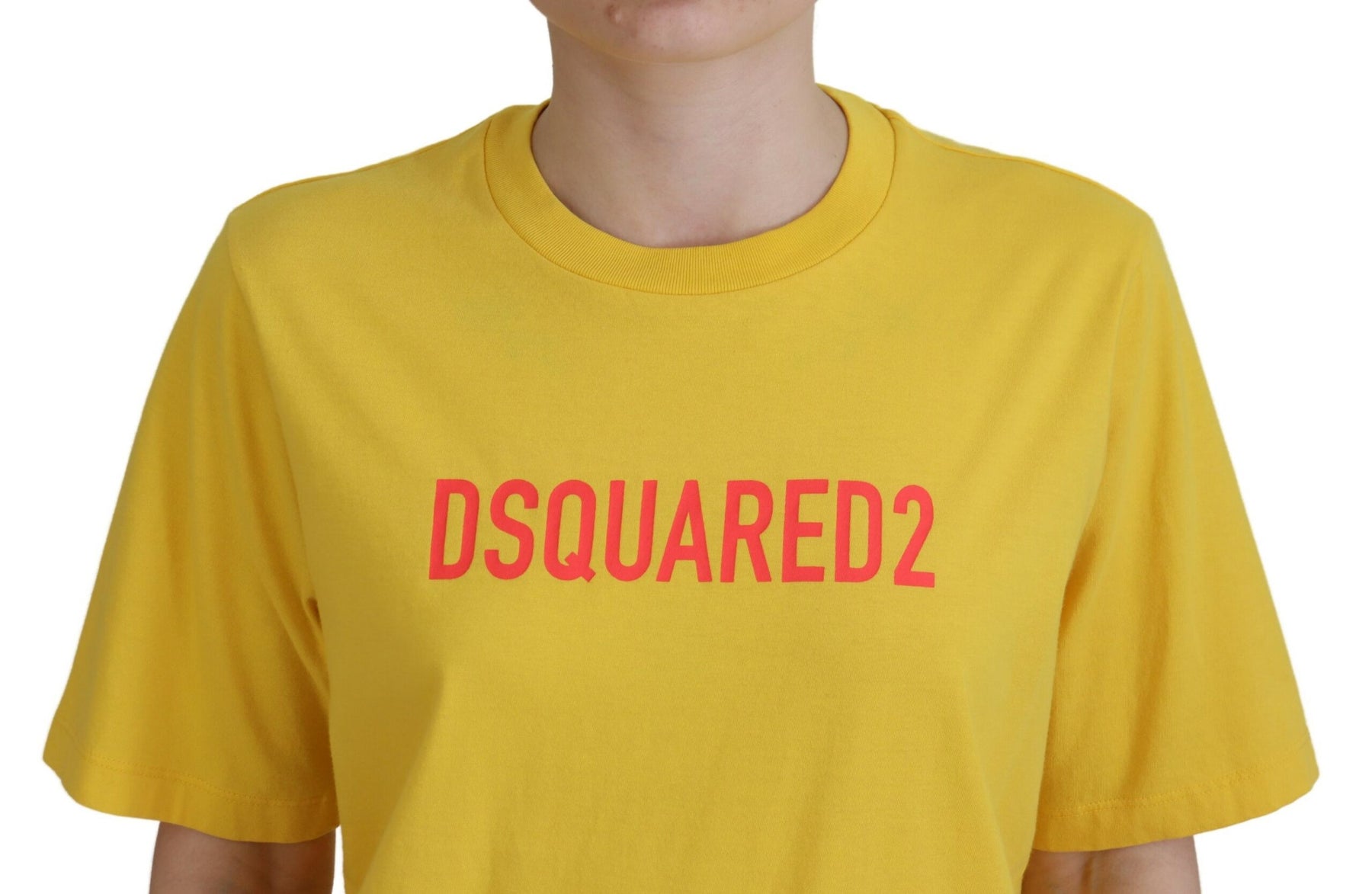 Dsquared² Yellow Logo Print Cotton Crewneck Easy Tee T-shirt | Regal Royce