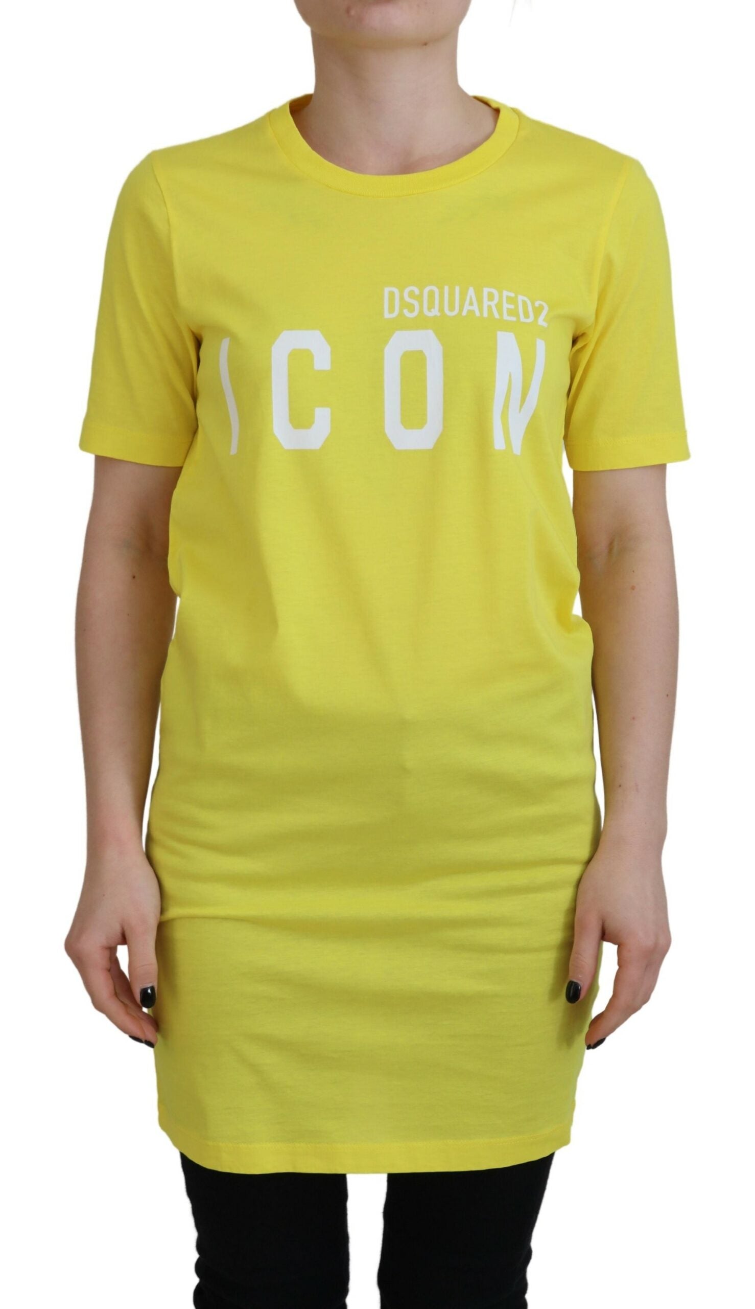Dsquared² Yellow CottonShiny Icon Renny Dress Crewneck T-shirt | Regal Royce