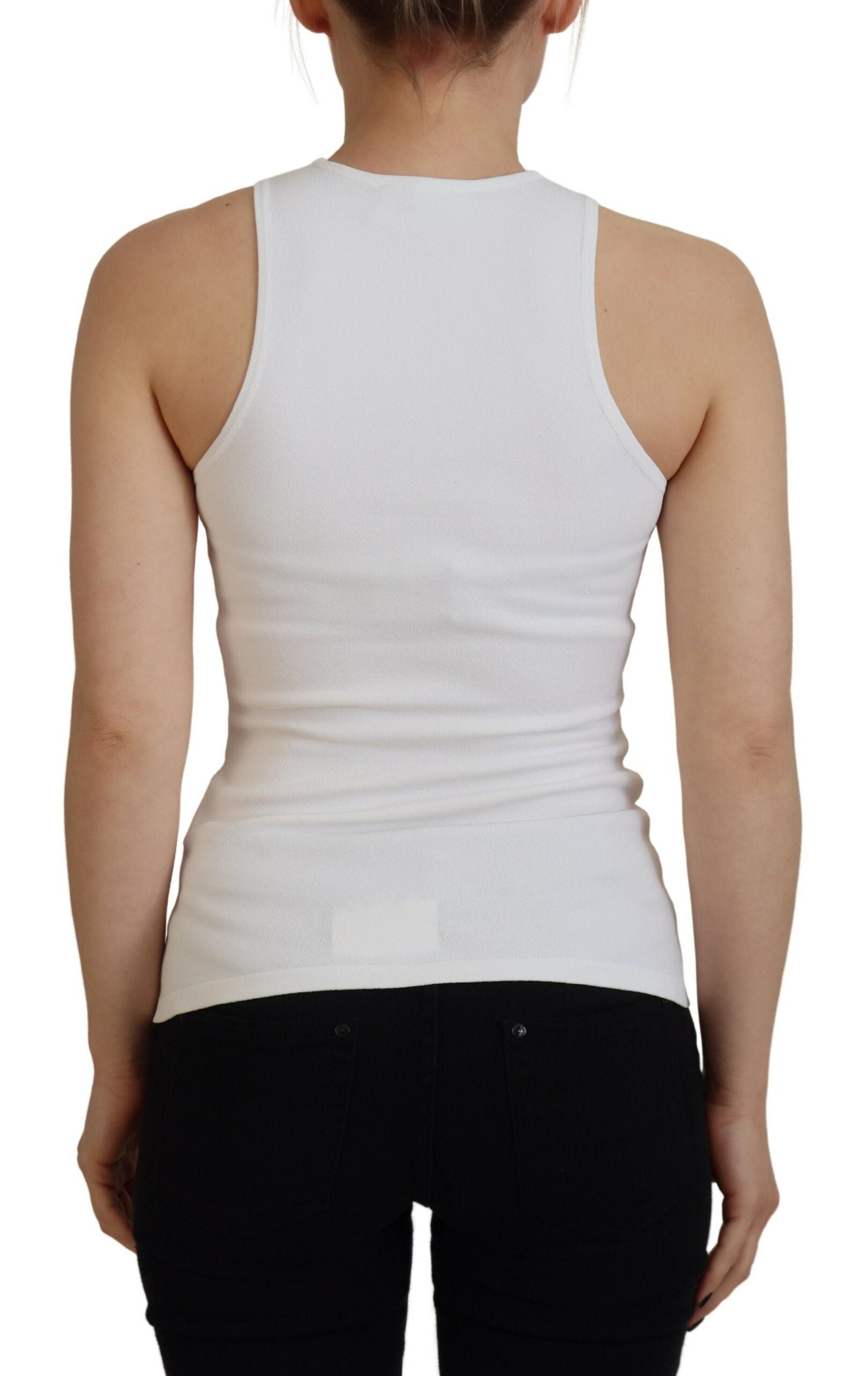 Dsquared² White Viscose Sleeveless Round Neck Tank T-shirt | Regal Royce