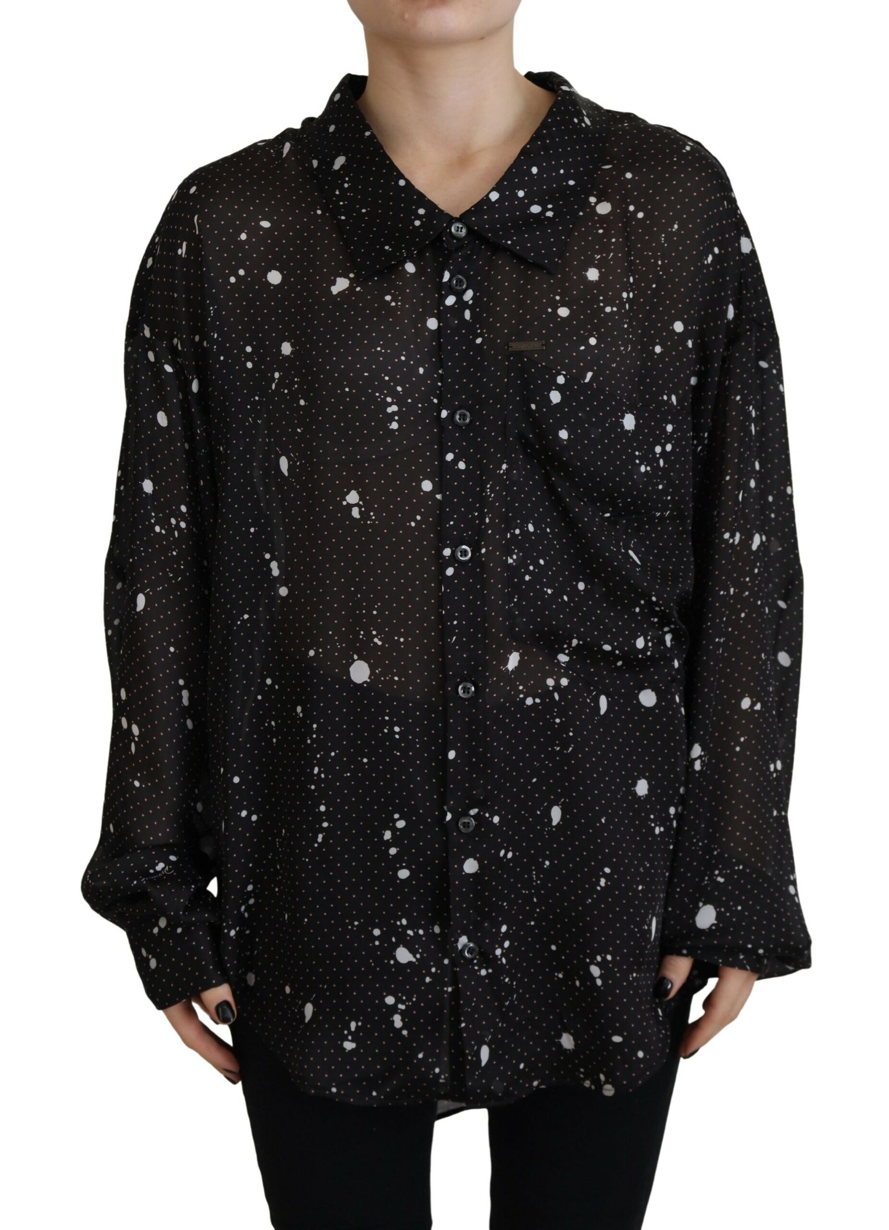 Dsquared² Black Polka Dots Collared Button Down Blouse Top | Regal Royce