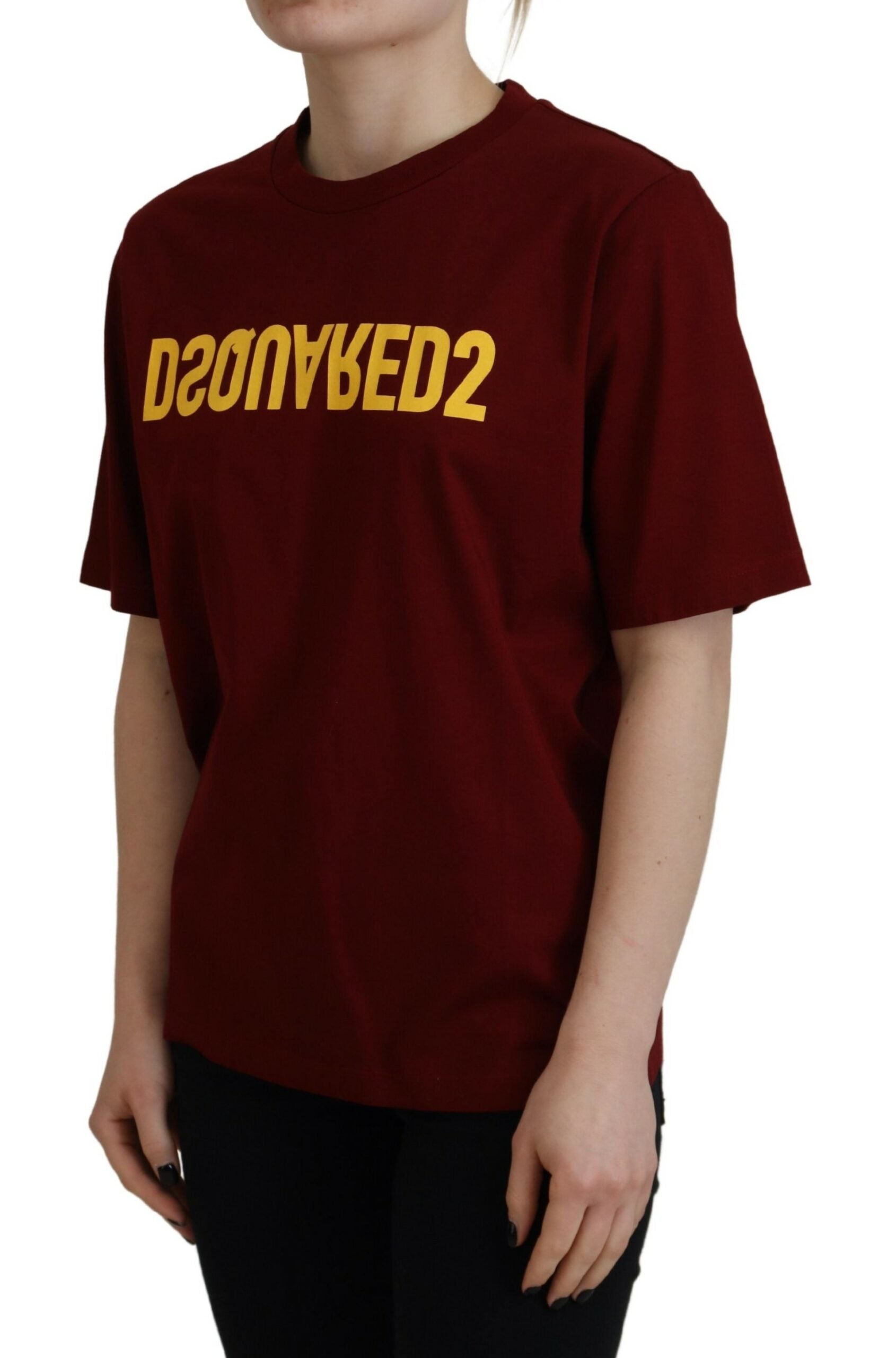 Dsquared² Maroon Logo Cotton Crewneck Short Sleeve Tee T-shirt | Regal Royce