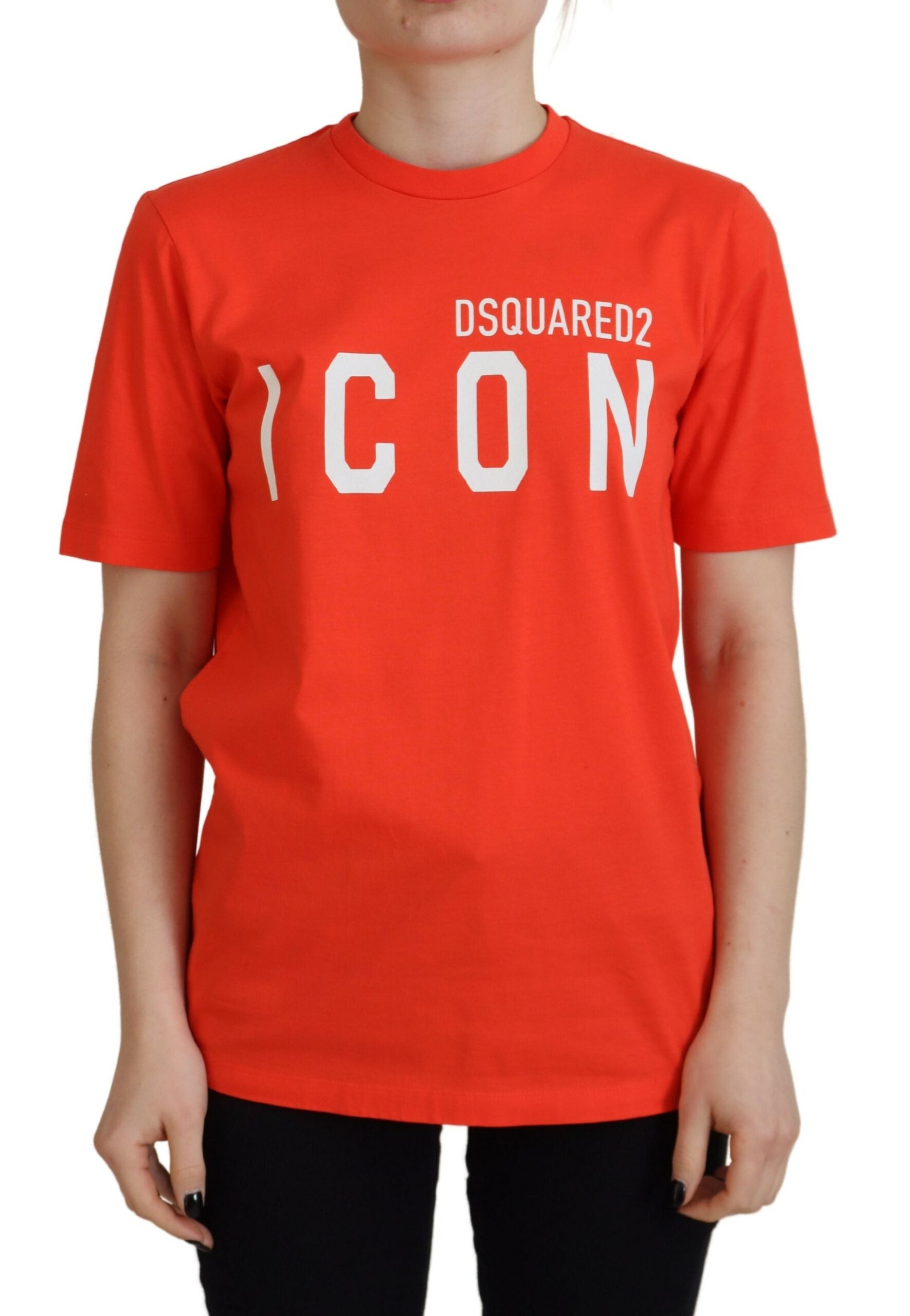 Dsquared² Orange Cotton Shiny Icon East Tee Crewneck T-shirt | Regal Royce