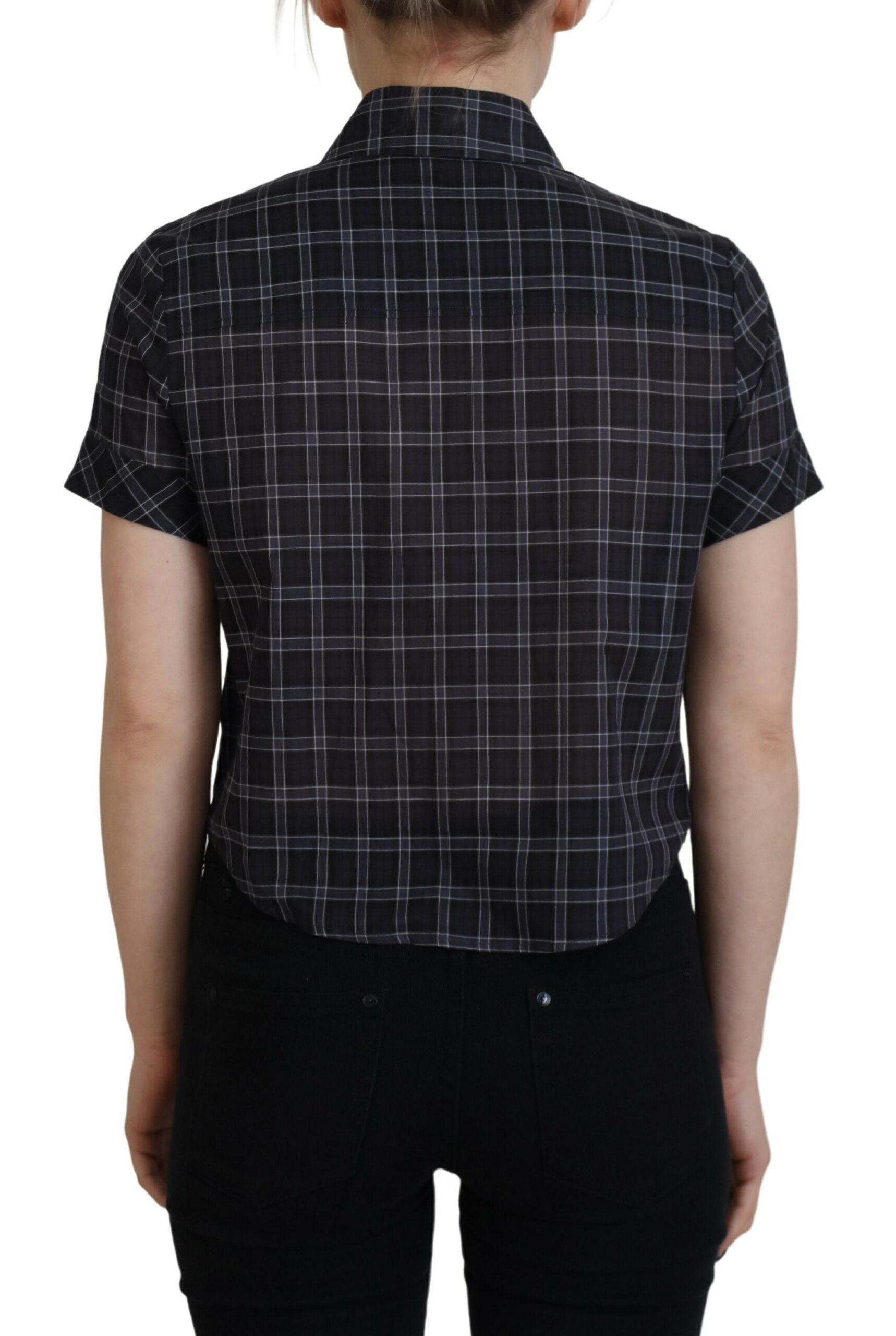 Dsquared² Black Checkered Collared Button Short Sleeves Top | Regal Royce