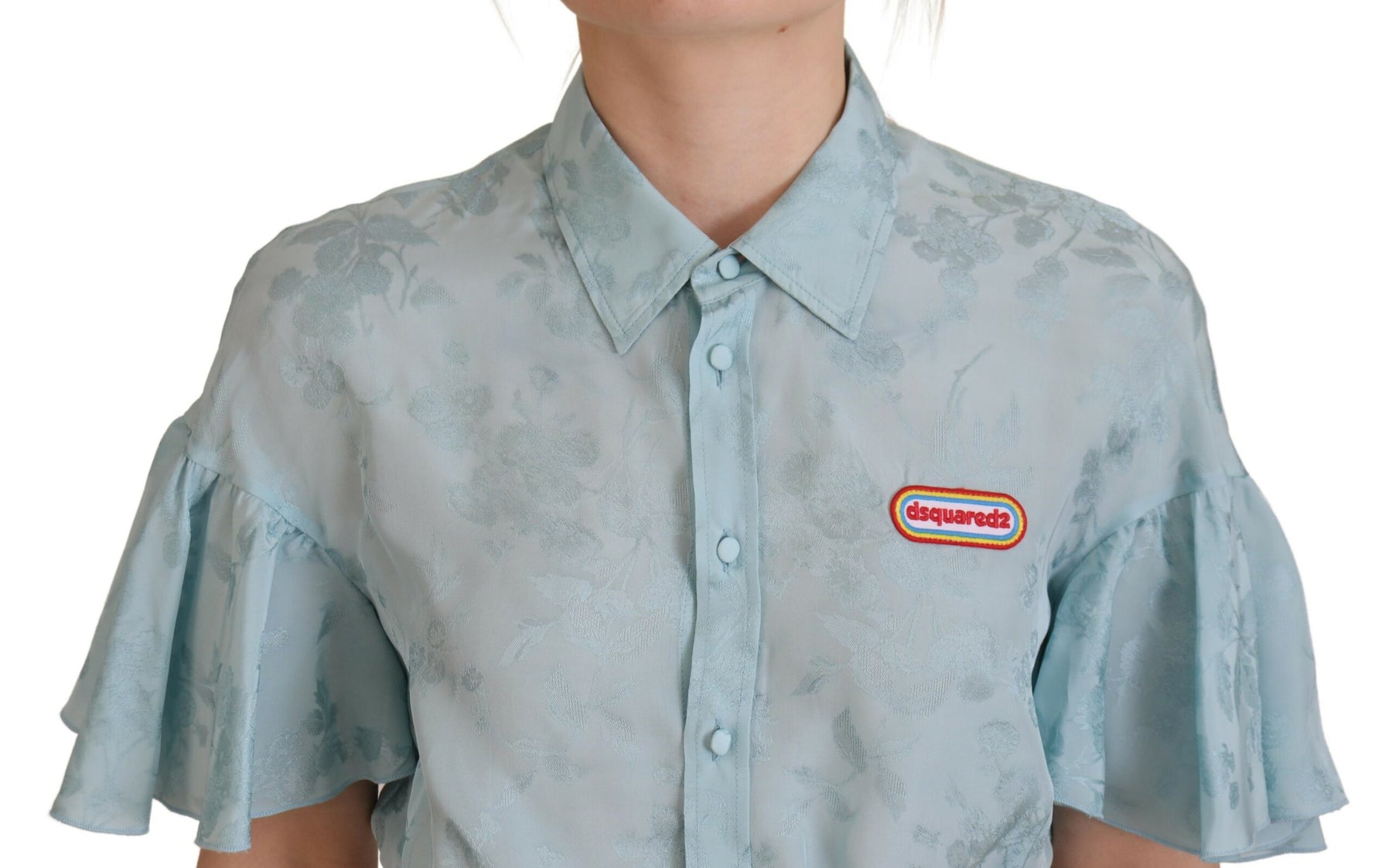 Dsquared² Blue Collared Button Down Short Sleeve Cropped Top | Regal Royce
