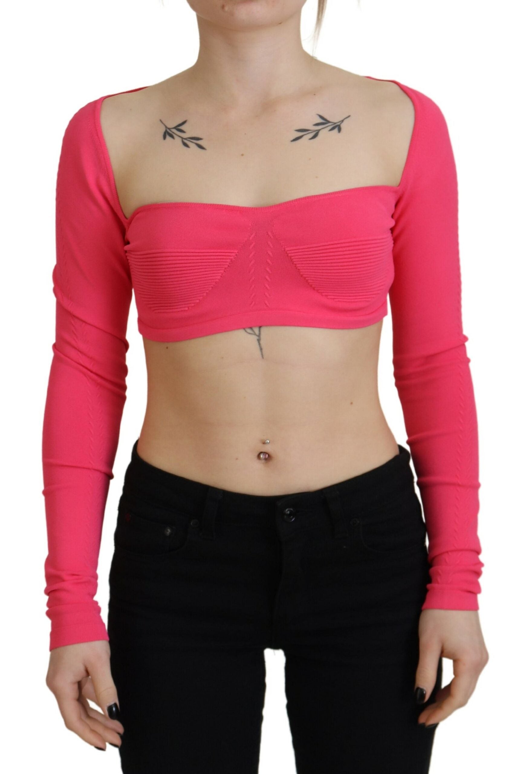 Dsquared² Pink Viscose Knit Square Neck Long Sleeves Top | Regal Royce