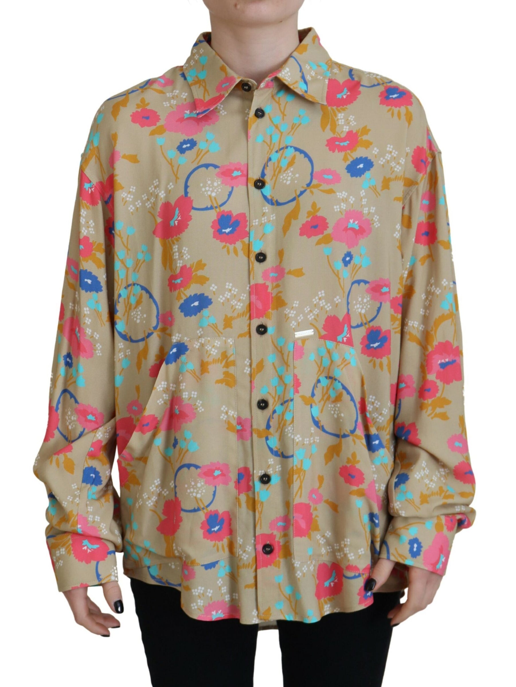 Dsquared² Beige Floral Collared Button Down Long Sleeves Shirt | Regal Royce