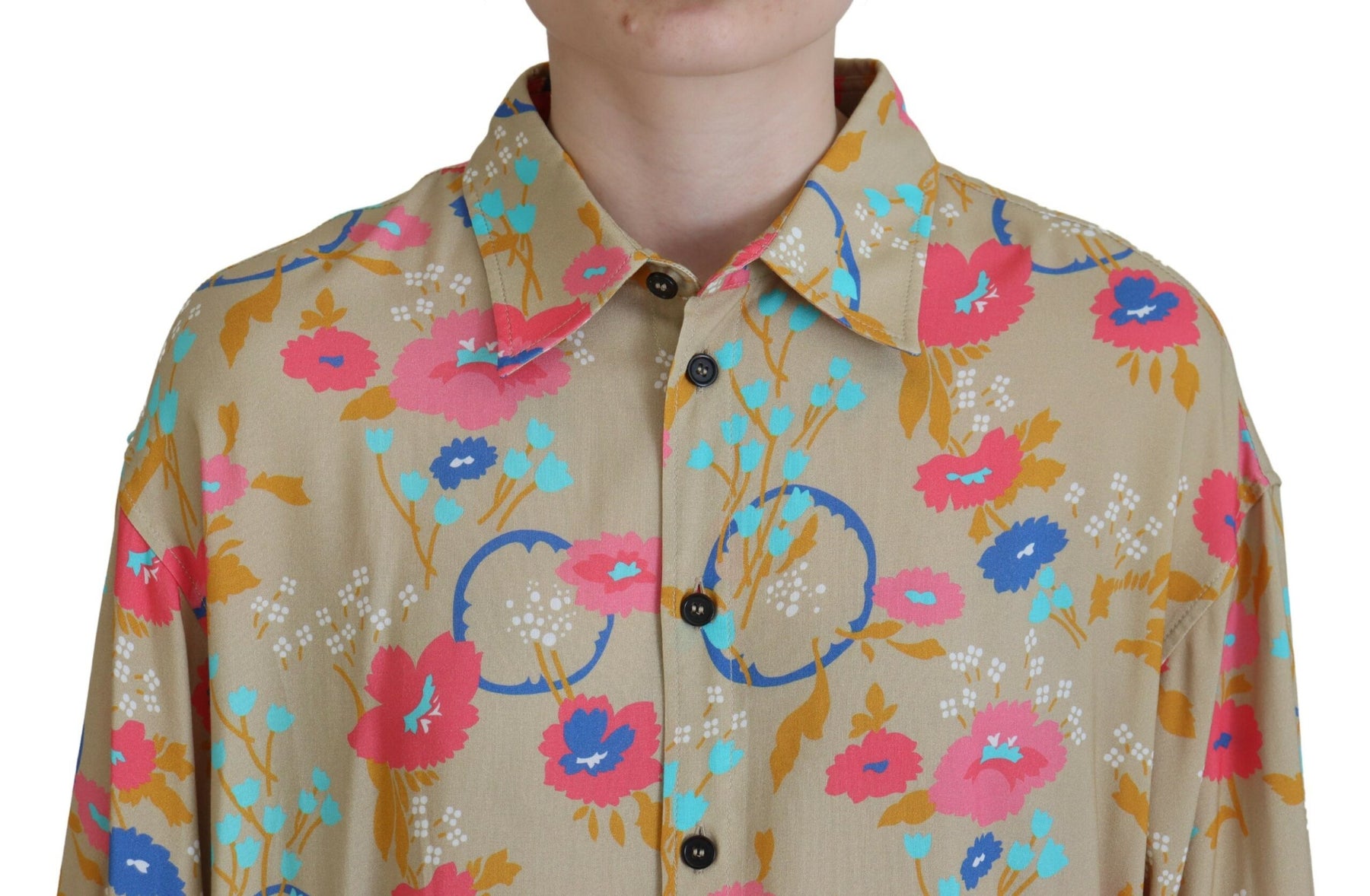 Dsquared² Beige Floral Collared Button Down Long Sleeves Shirt | Regal Royce